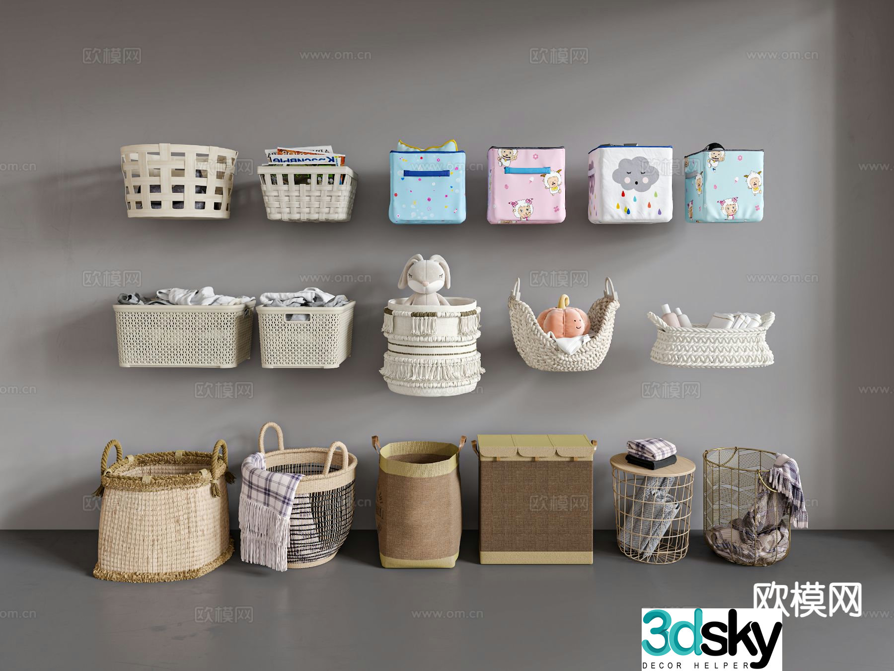 Dirty clothes basket dirty clothes basket rattan storage basket storage box 3D model