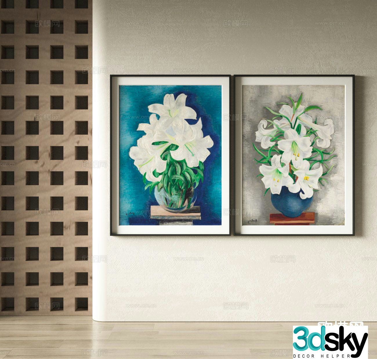 Nordic decorative painting floral hanging painting 3d model