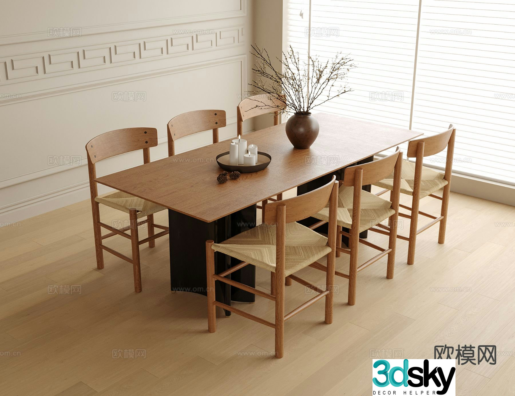 Medieval style dining table and chairs bar dining table 3D model