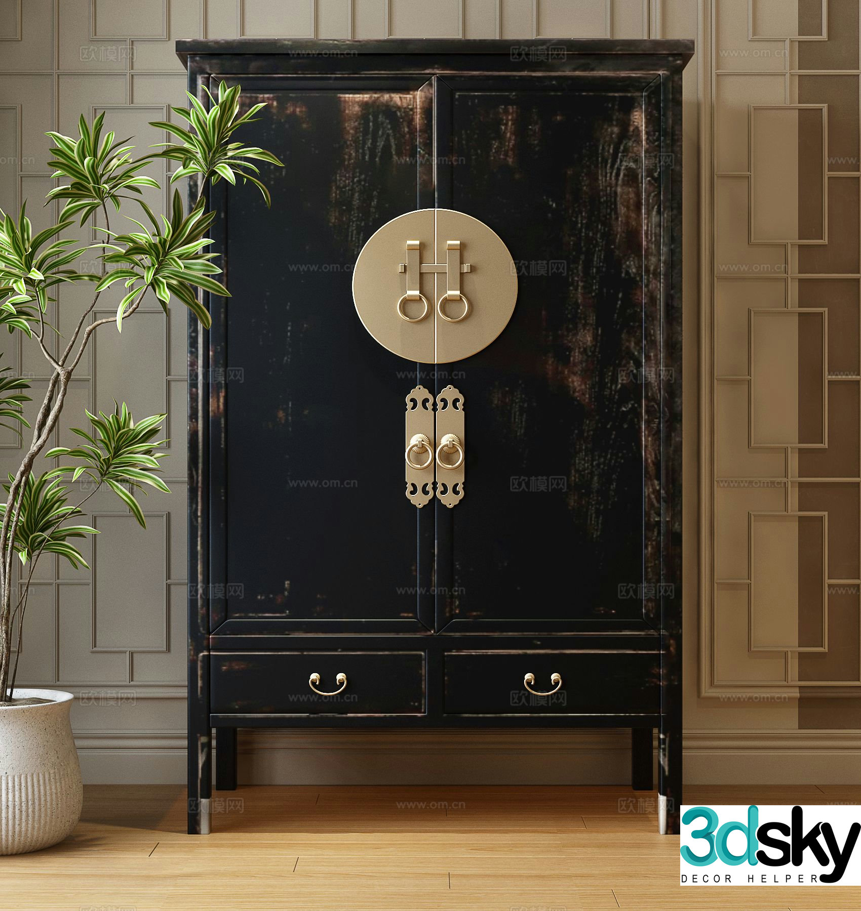 New Chinese style wardrobe wardrobe 3d model