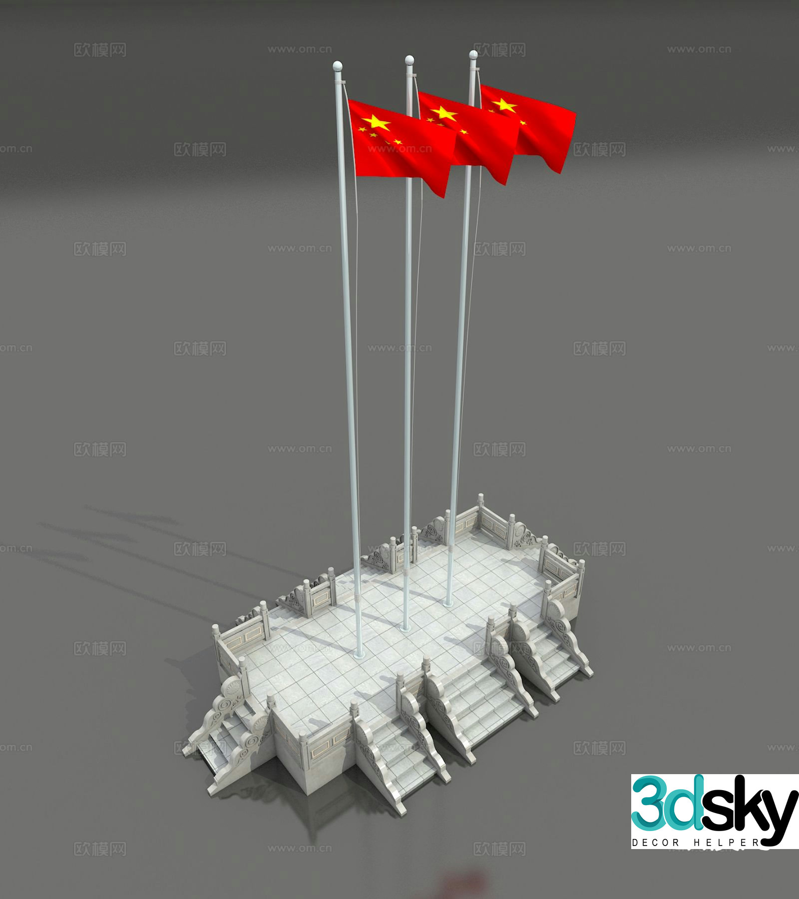 red flag flag flag raising stand 3d model