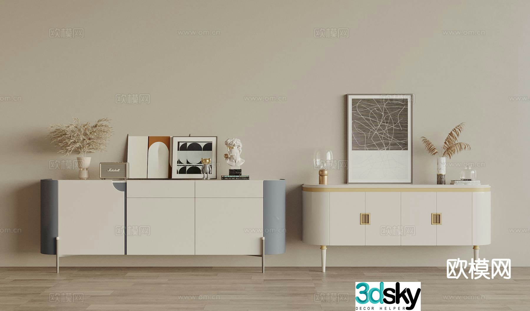 Cream style side cabinet entrance cabinet 3D model