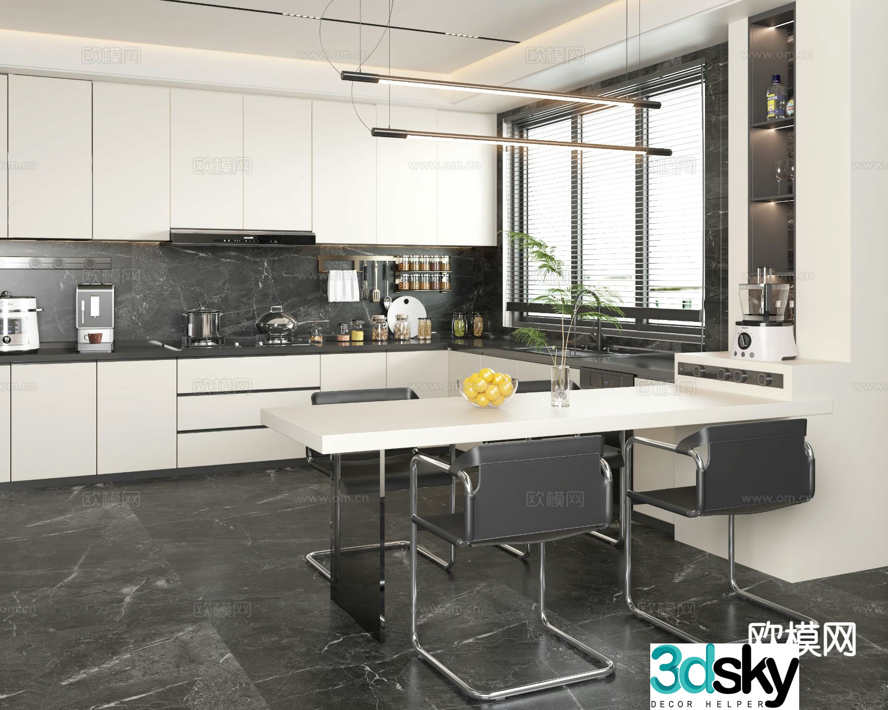 Modern open kitchen 3d model