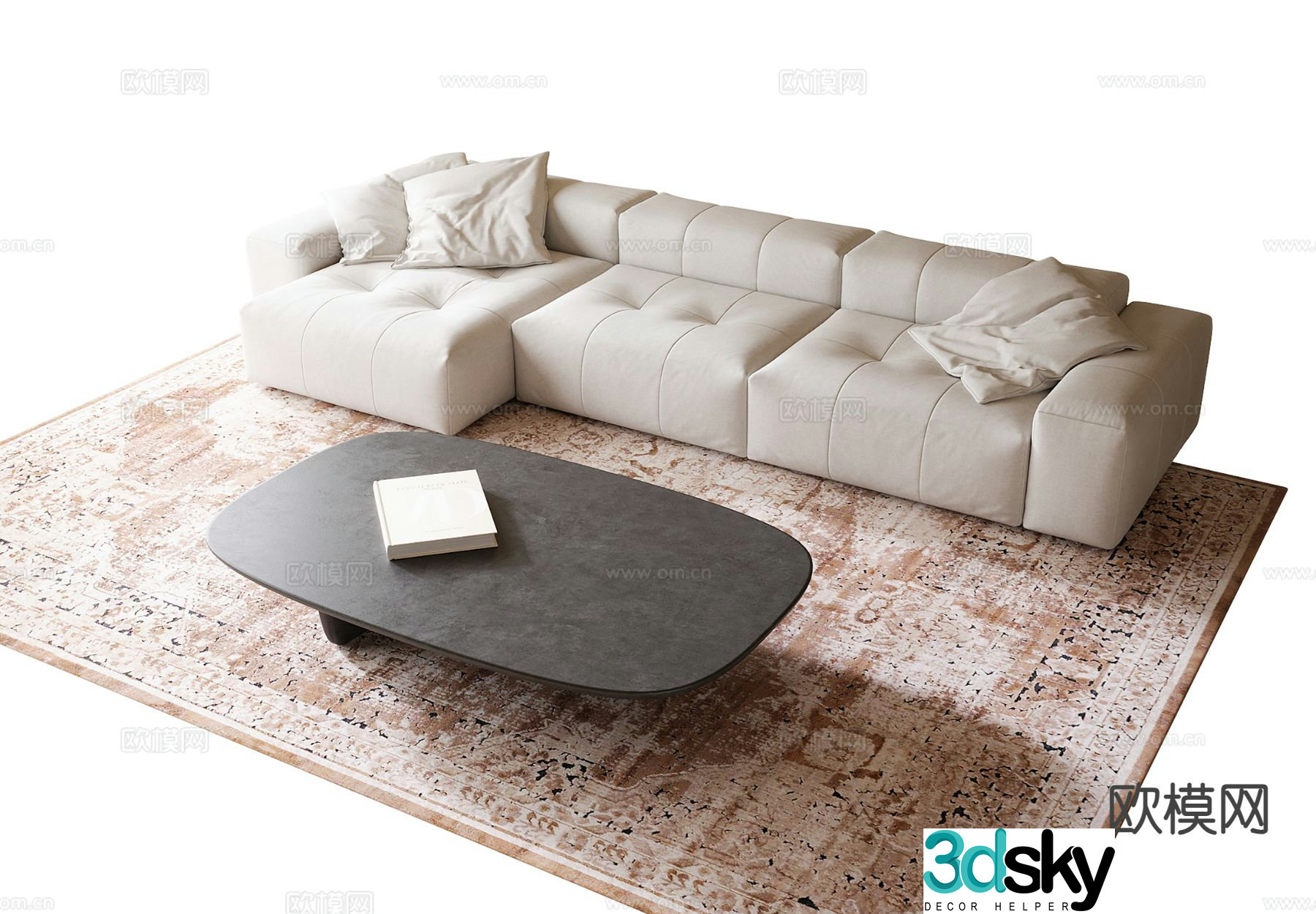 Modern upholstered sofa three-person sofa 3D model