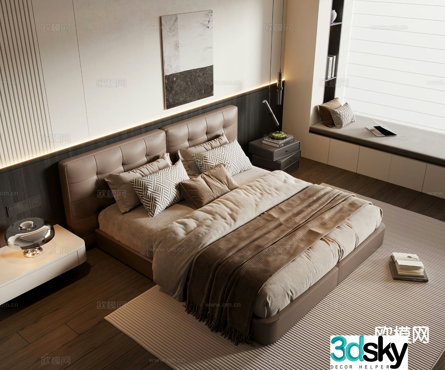 Modern double bed 3d model