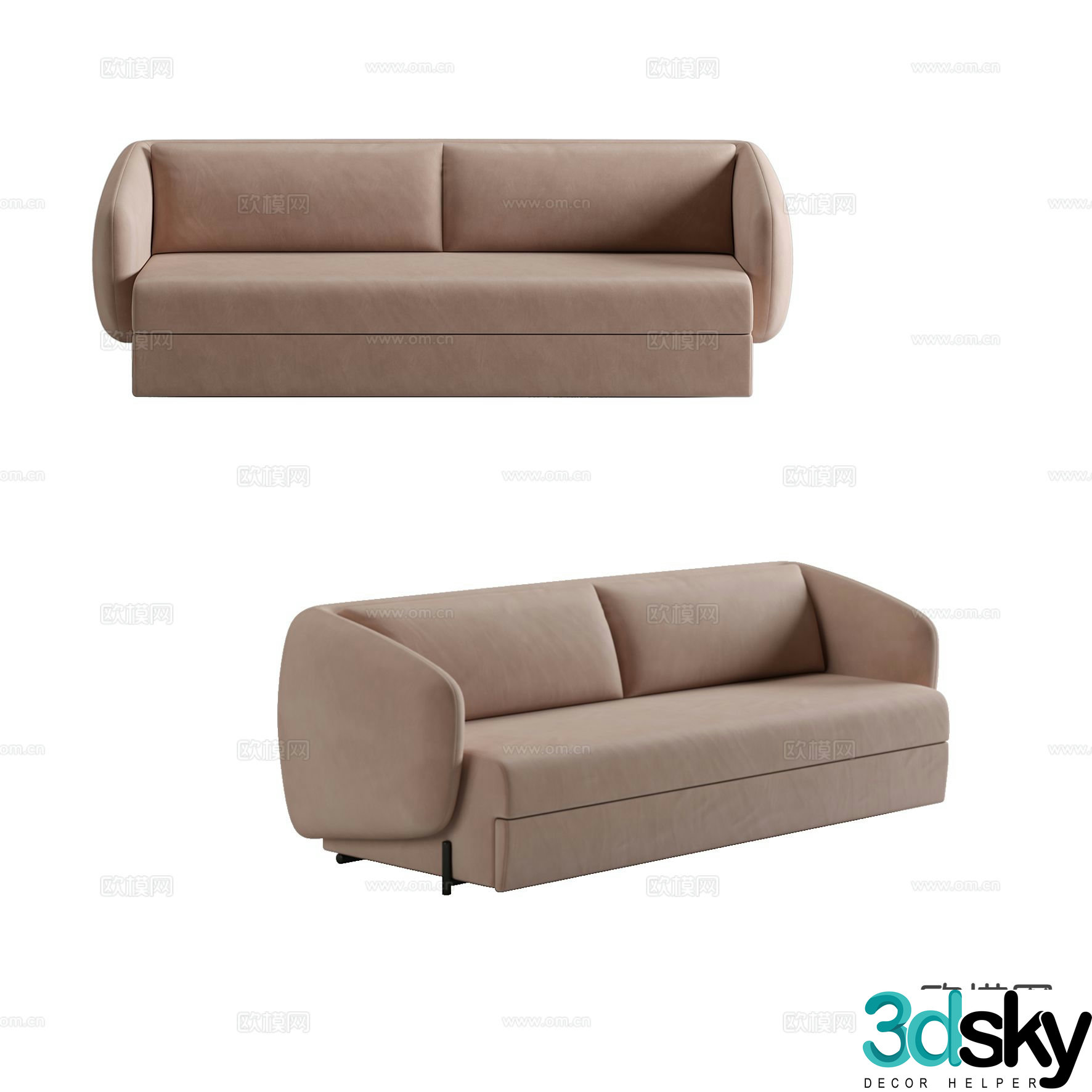 Double sofa leather sofa 3d model