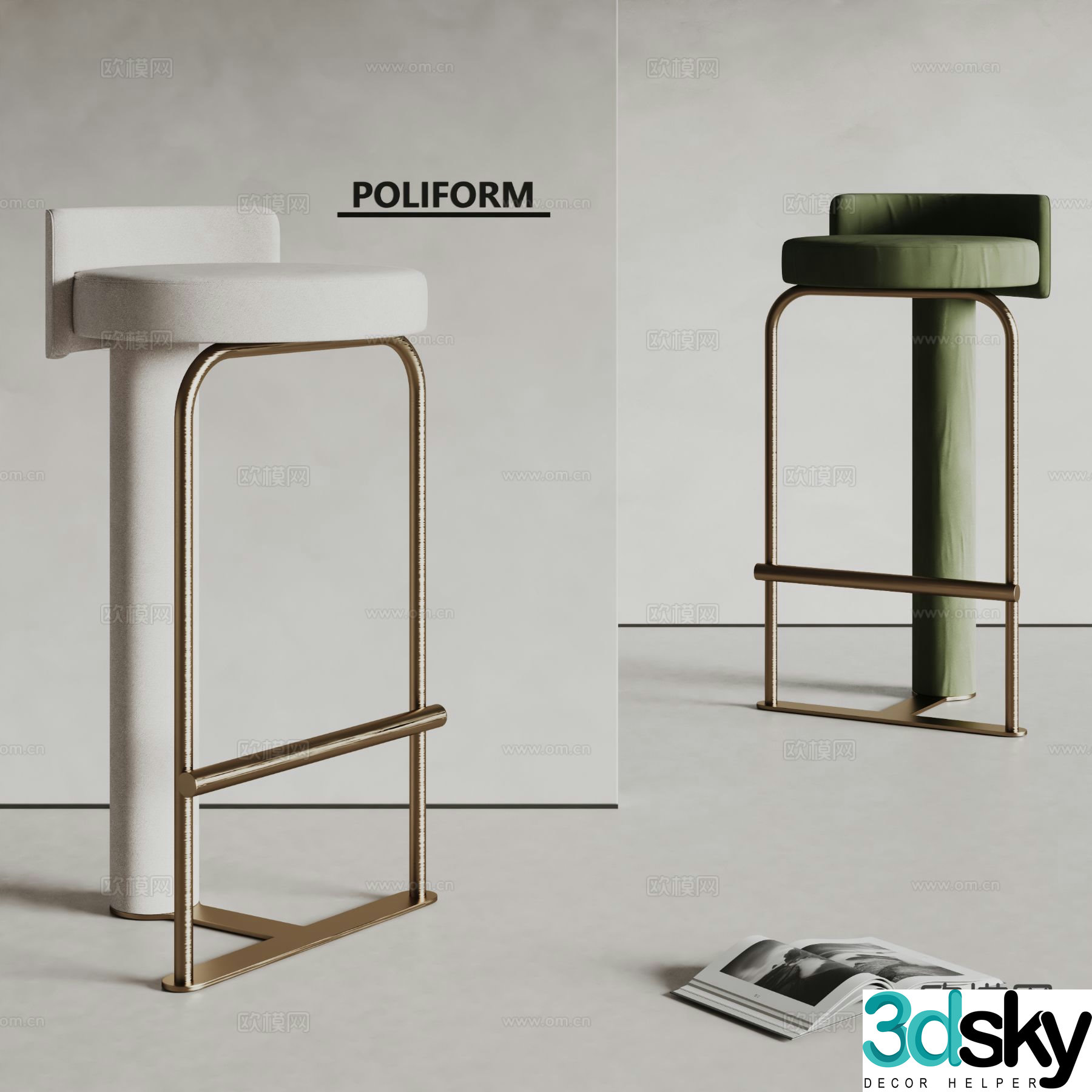 poliform modern bar stool 3d model