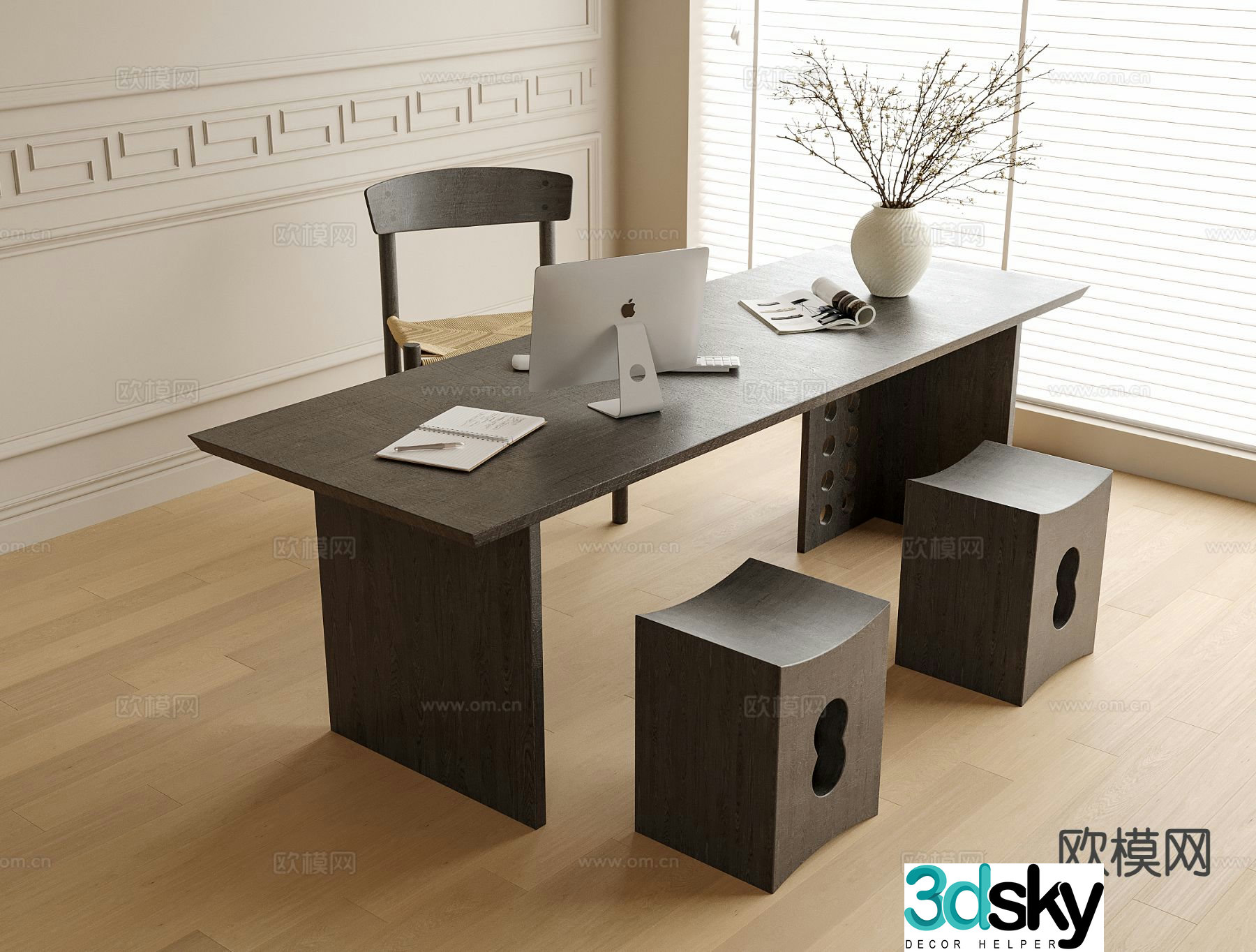 New Chinese style desk desk 3d model