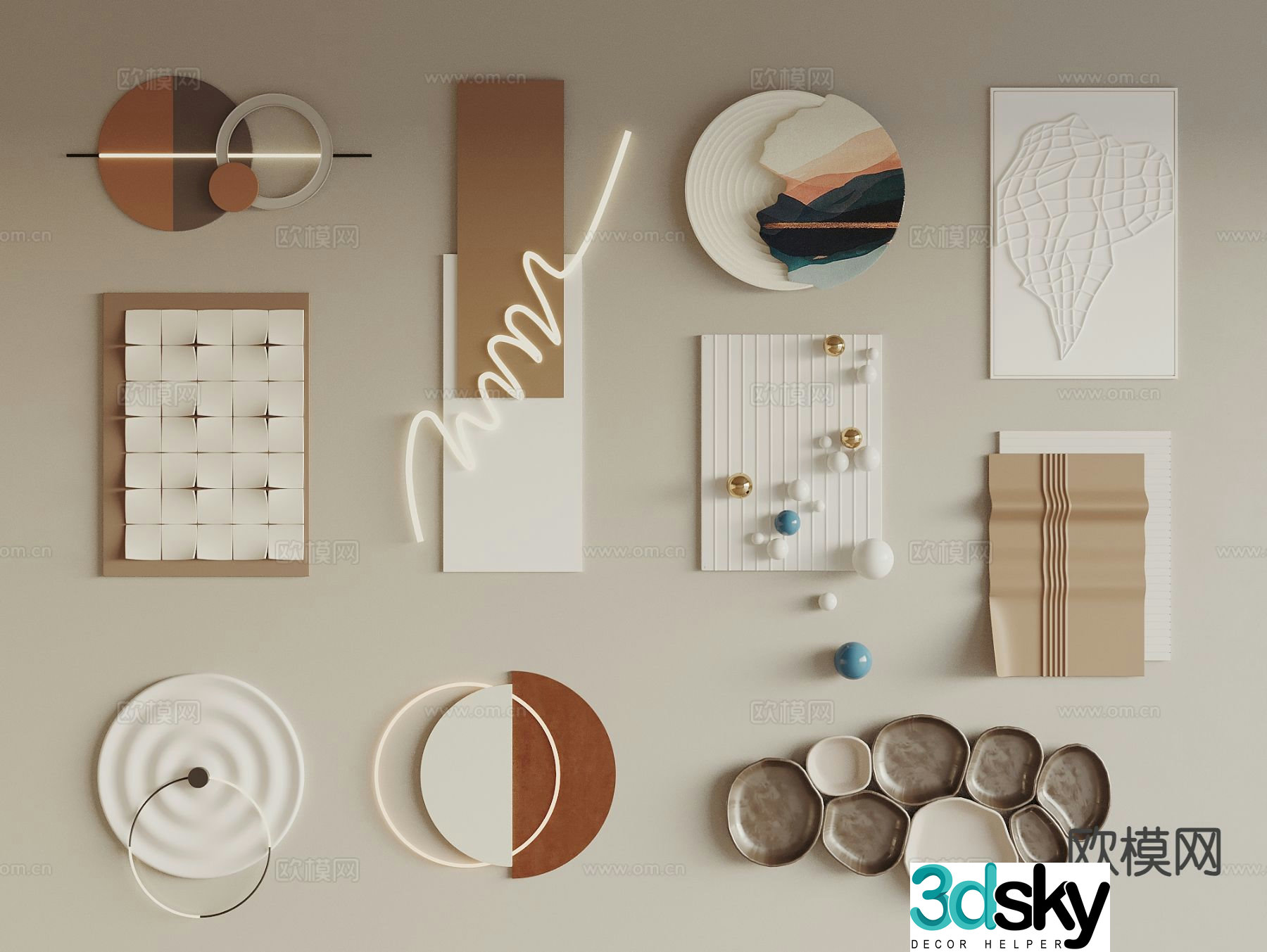 Modern pendant three-dimensional hanging painting round wall decoration 3D model