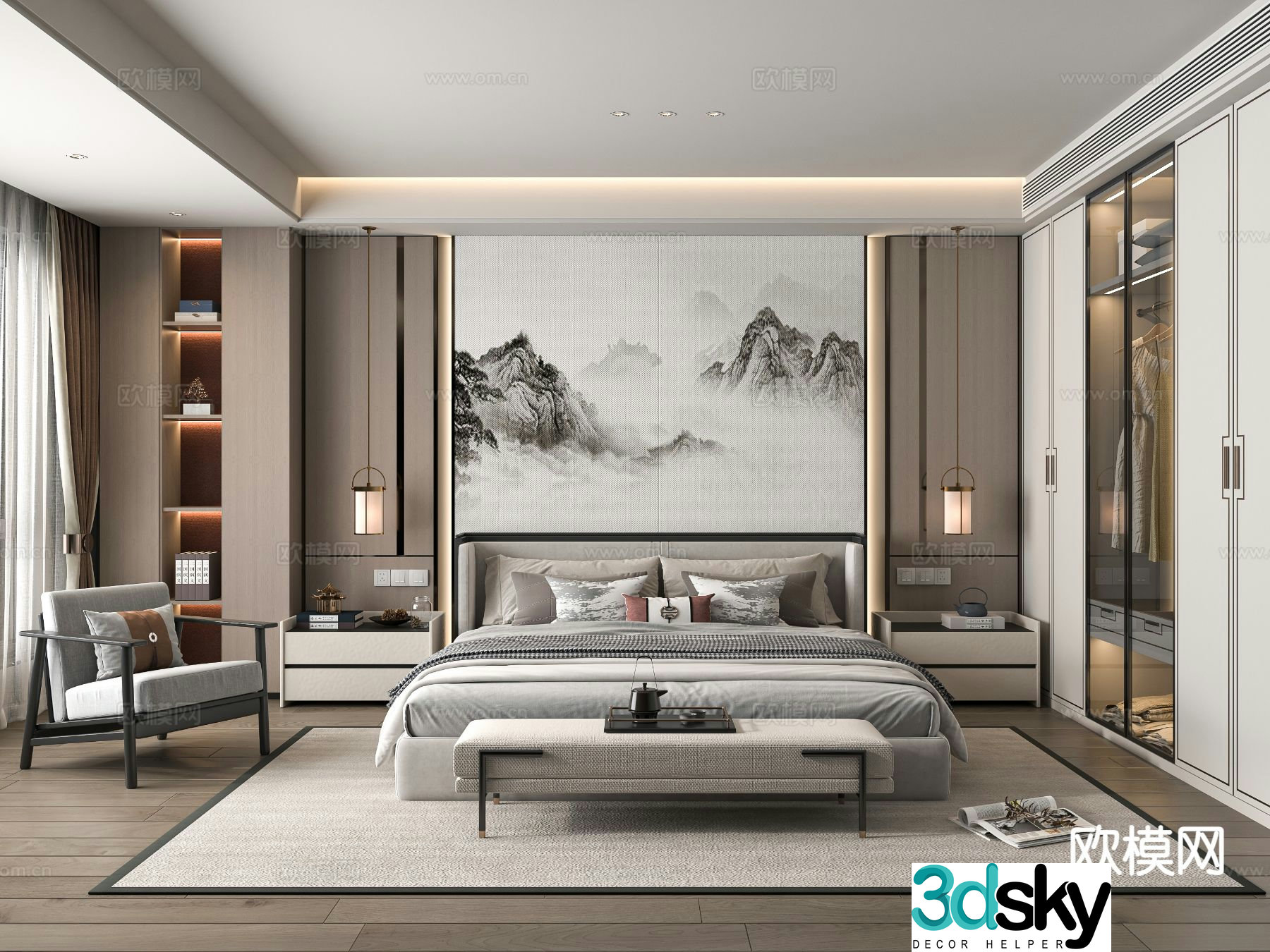 New Chinese style bedroom master bedroom 3d model