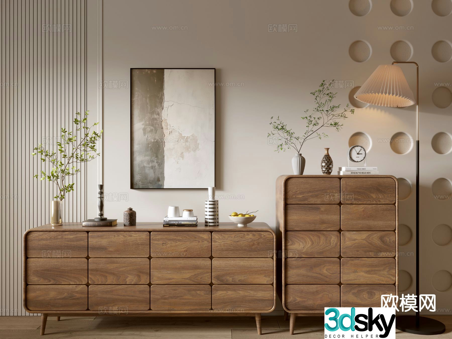 Modern wood grain side cabinet 3d model