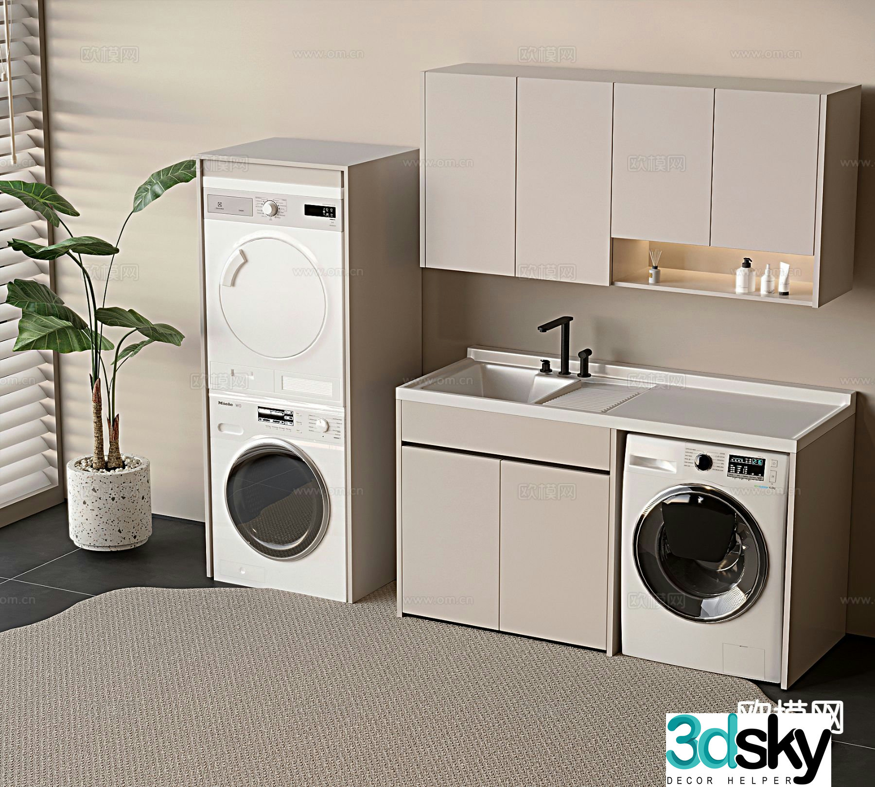 Modern washing machine cabinet balcony cabinet 3d model