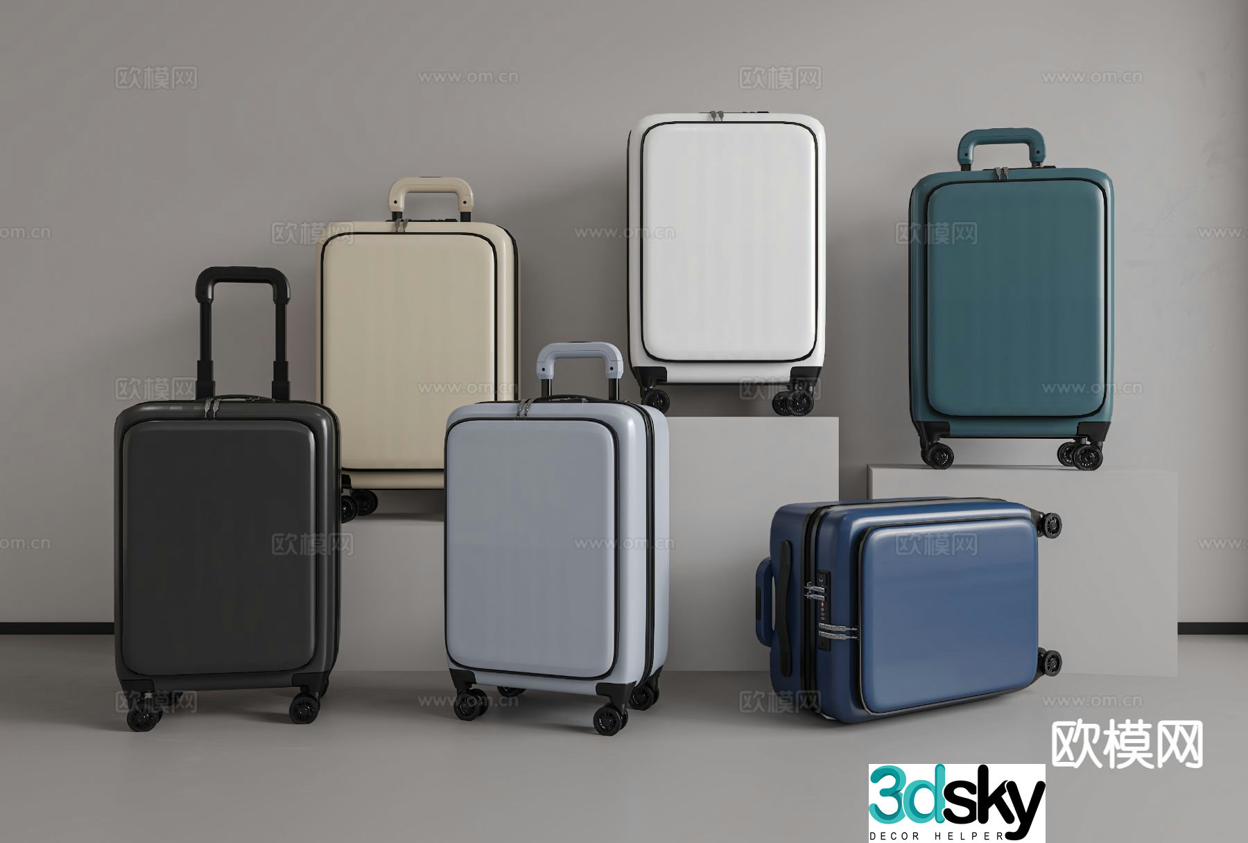 Luggage luggage trolley suitcase password box 3d model