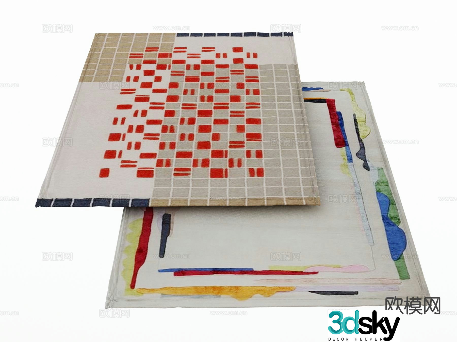 abstract carpet square rug 3d model
