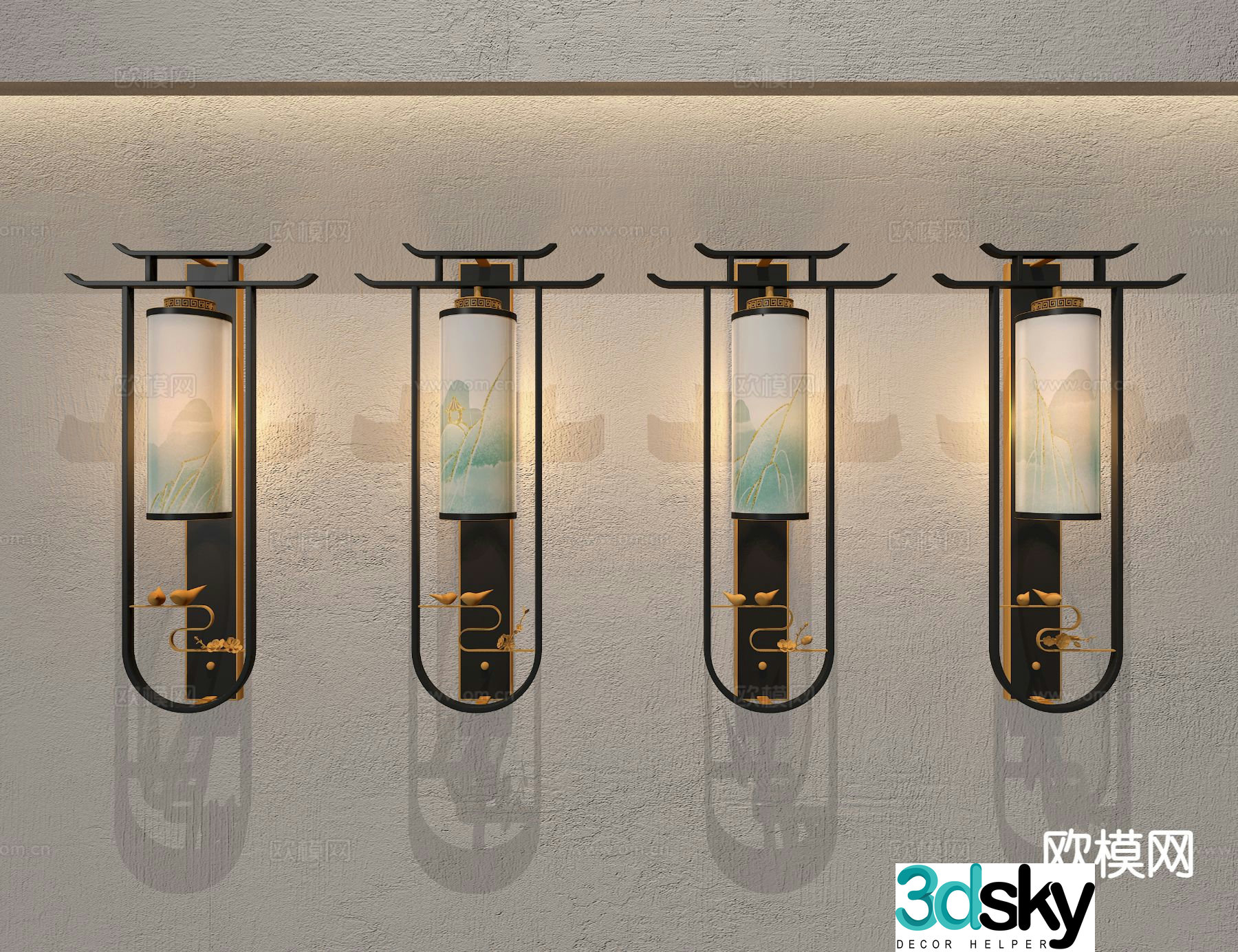 New Chinese style wall lamp 3d model