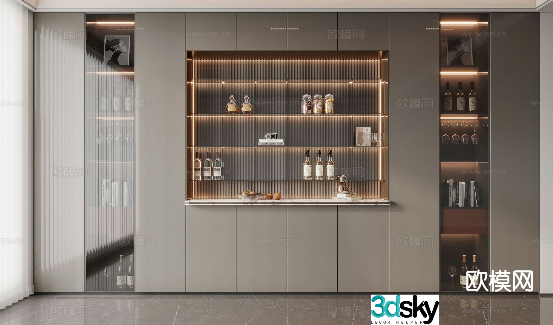 Light luxury glass wine cabinet sideboard 3D model
