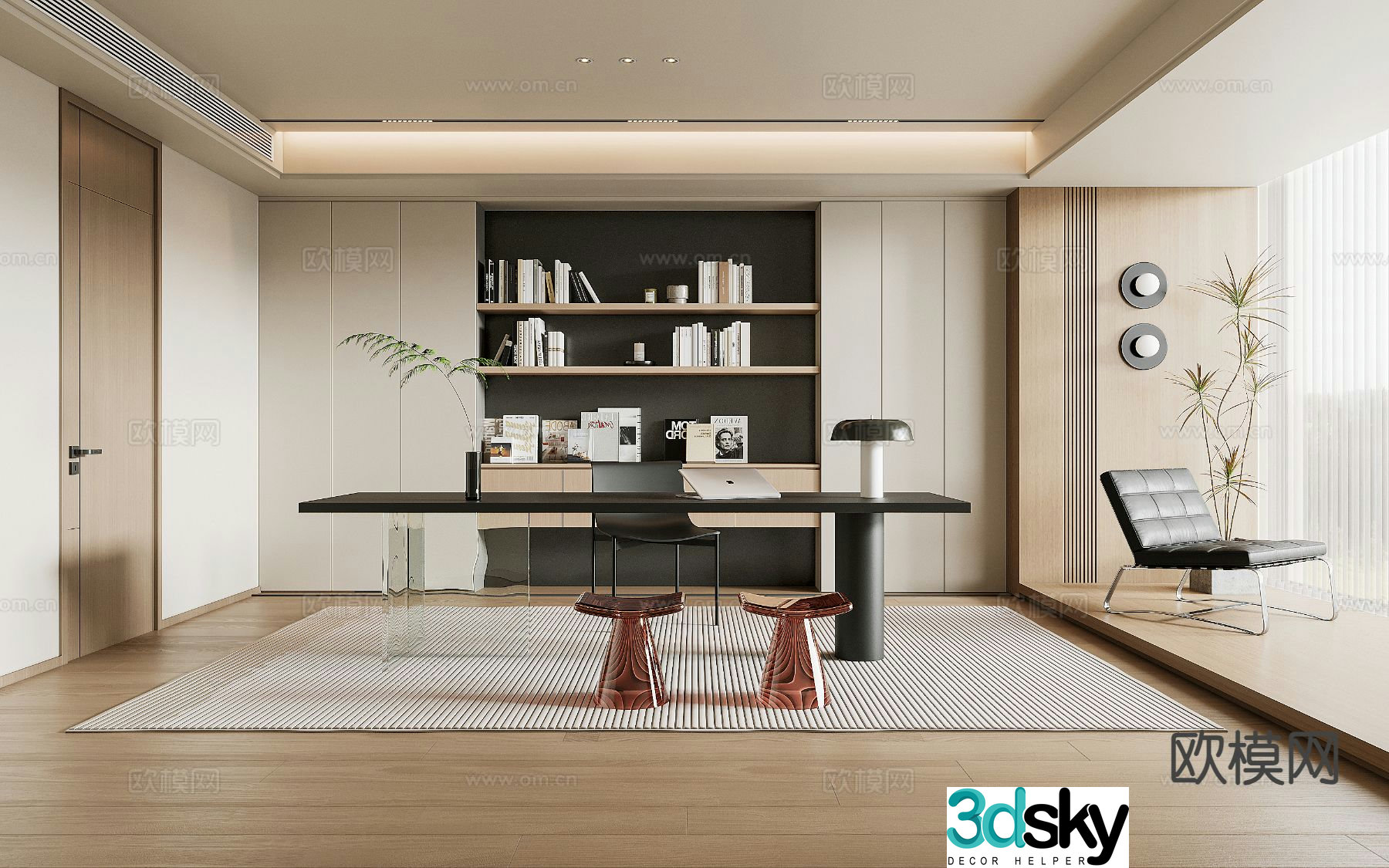 Modern study room 3d model