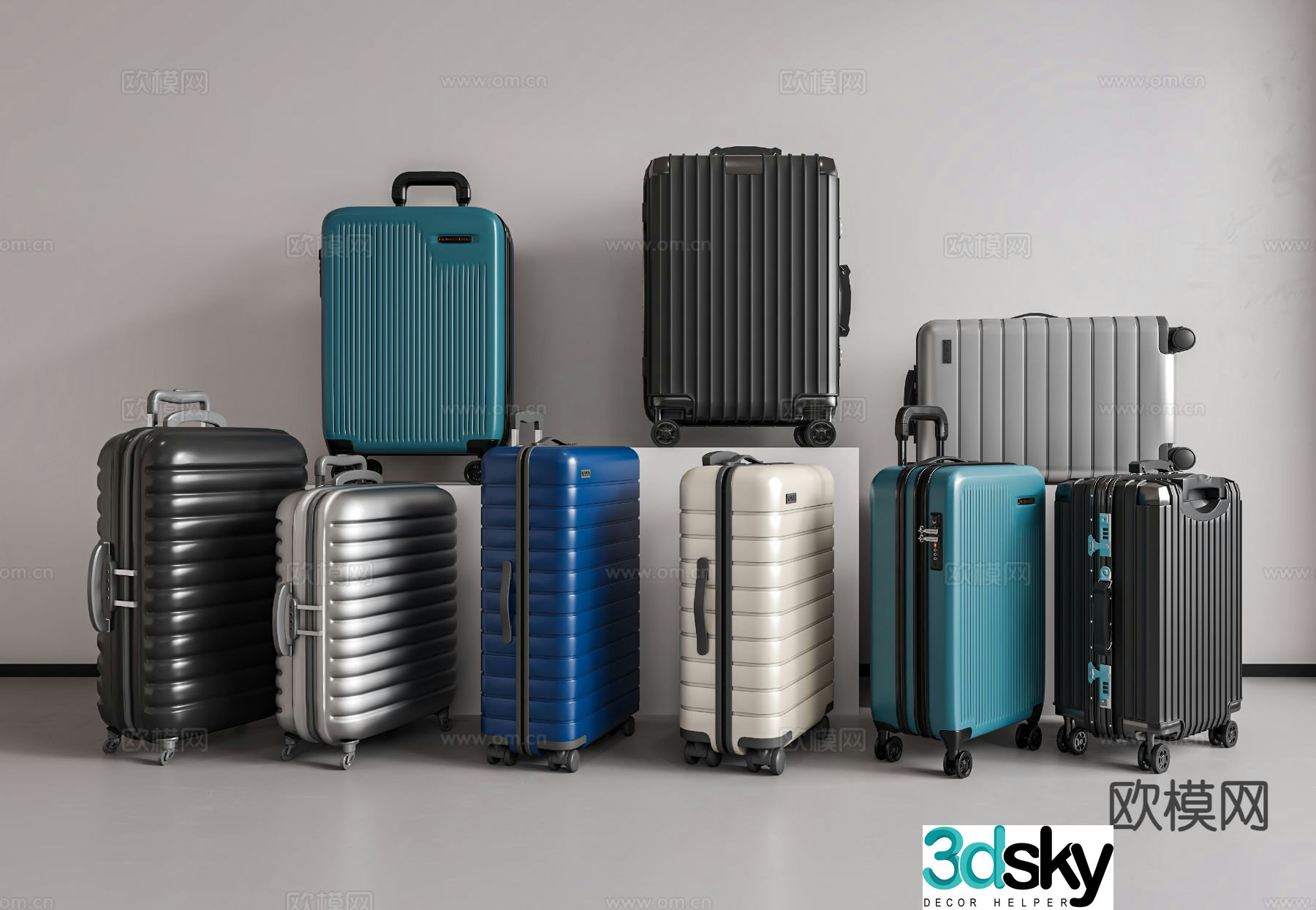 Luggage luggage trolley suitcase password box 3d model