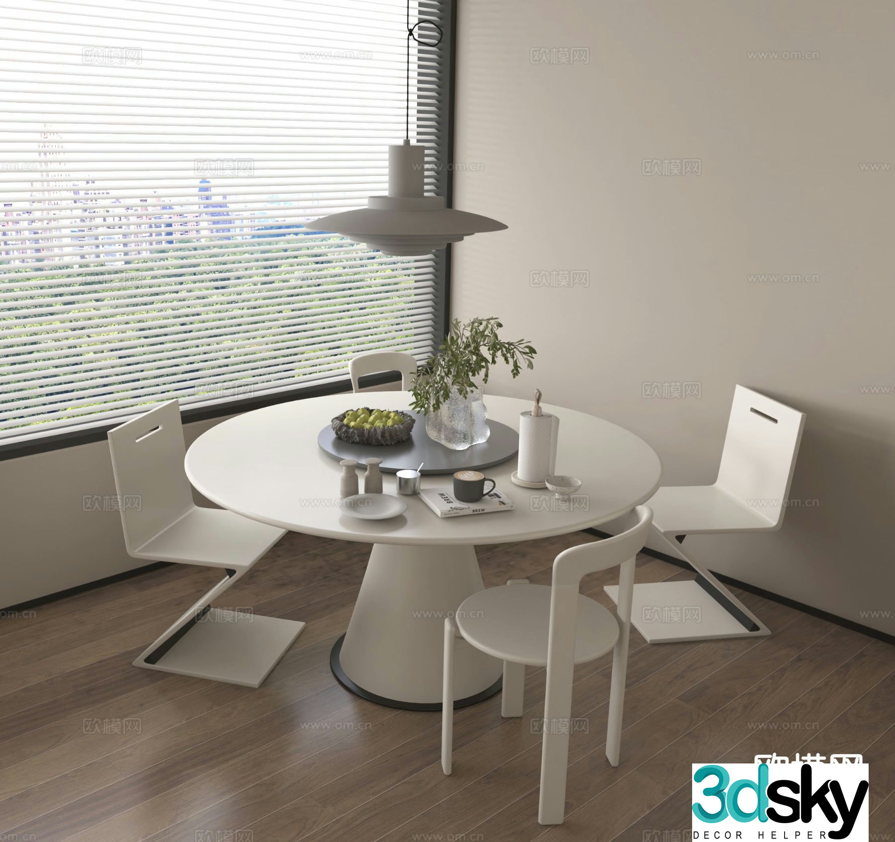 Modern dining table and chairs round table dining chair 3d model