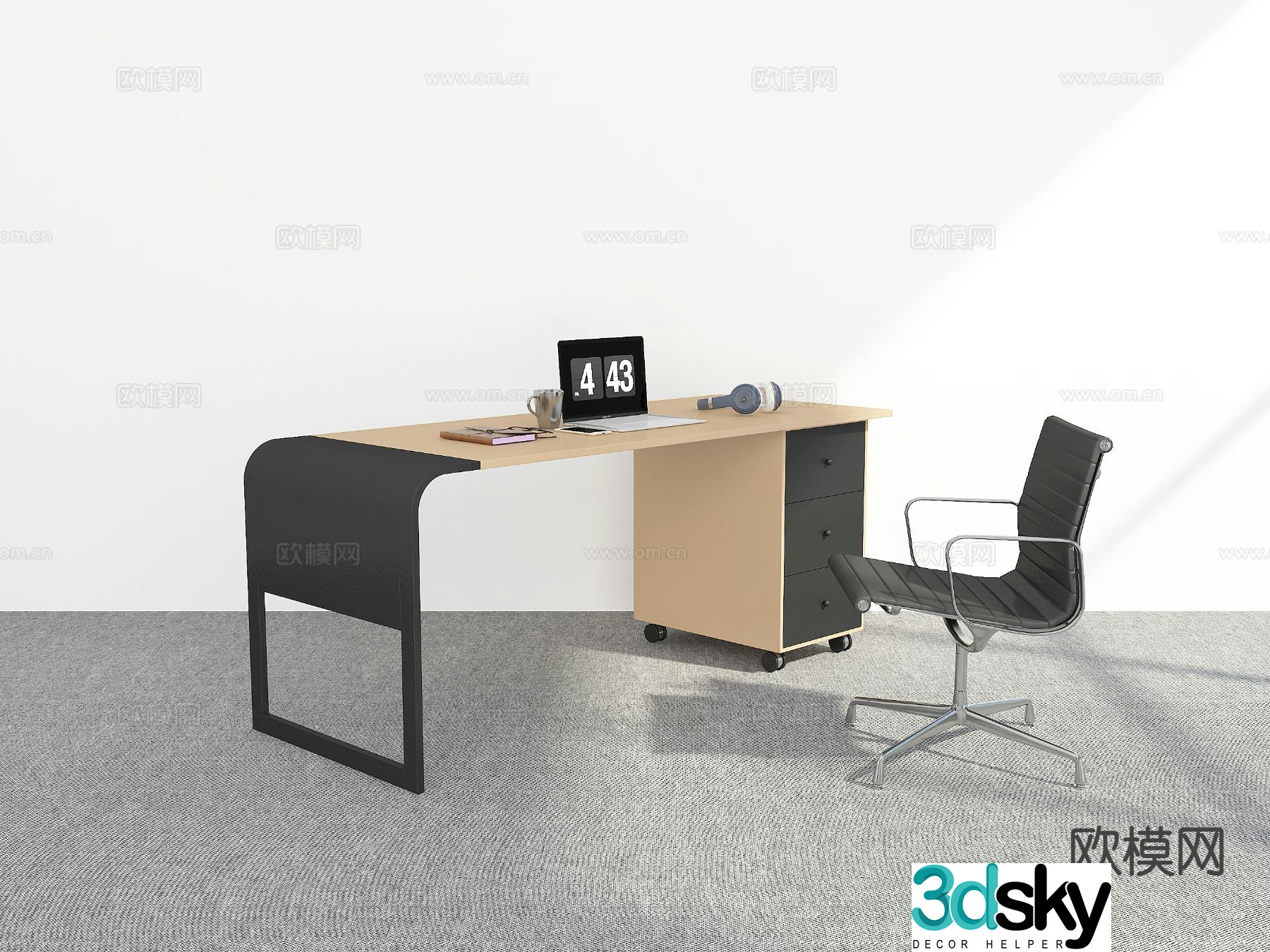 modern desk desk 3d model