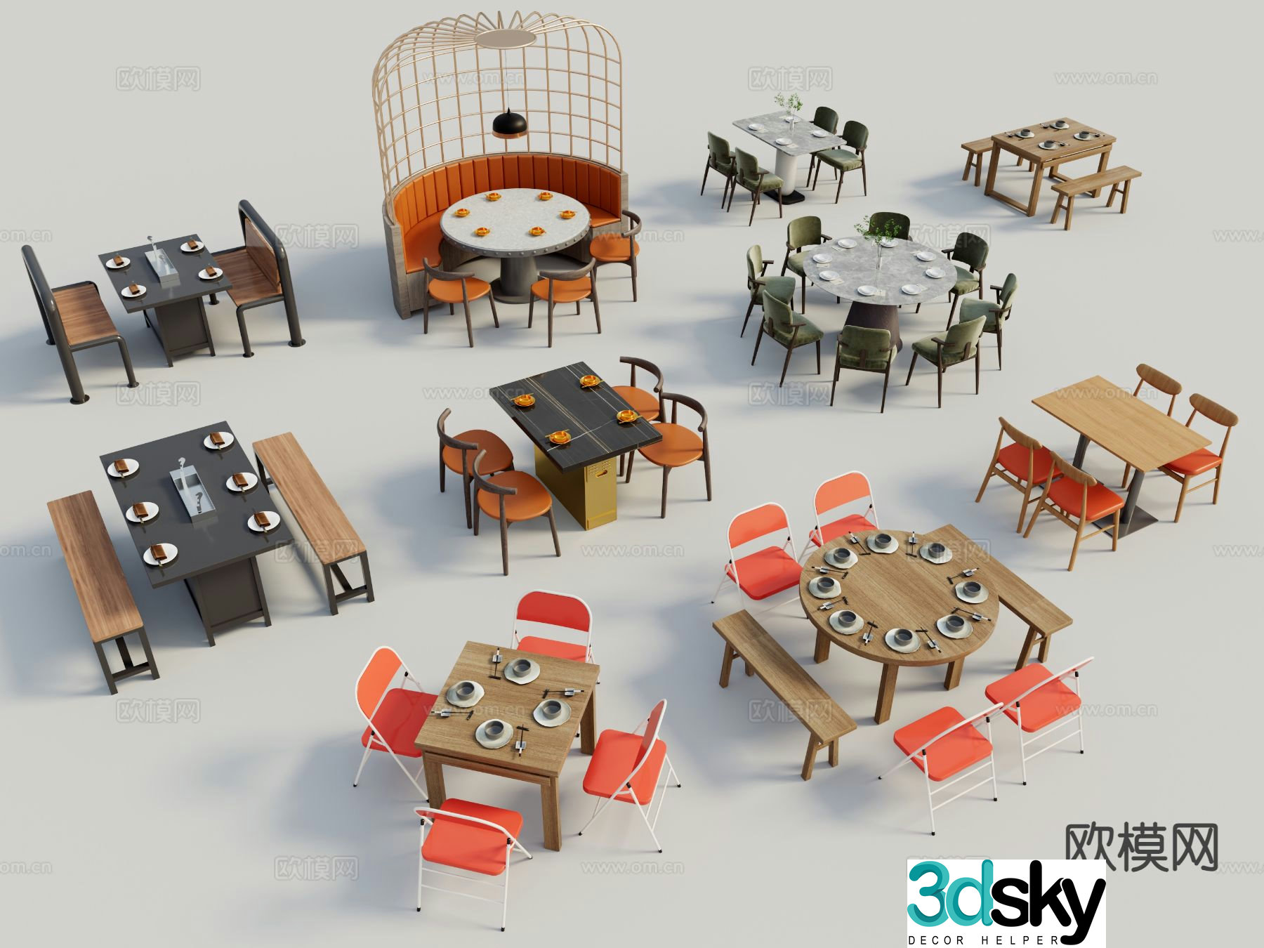 Modern dining table and chairs 3d model