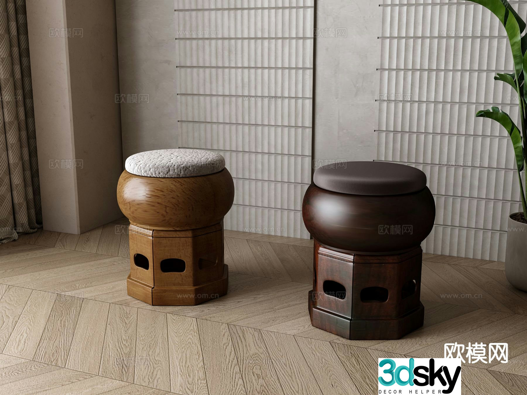 New Chinese style stool low stool round stool shoe changing stool 3D model