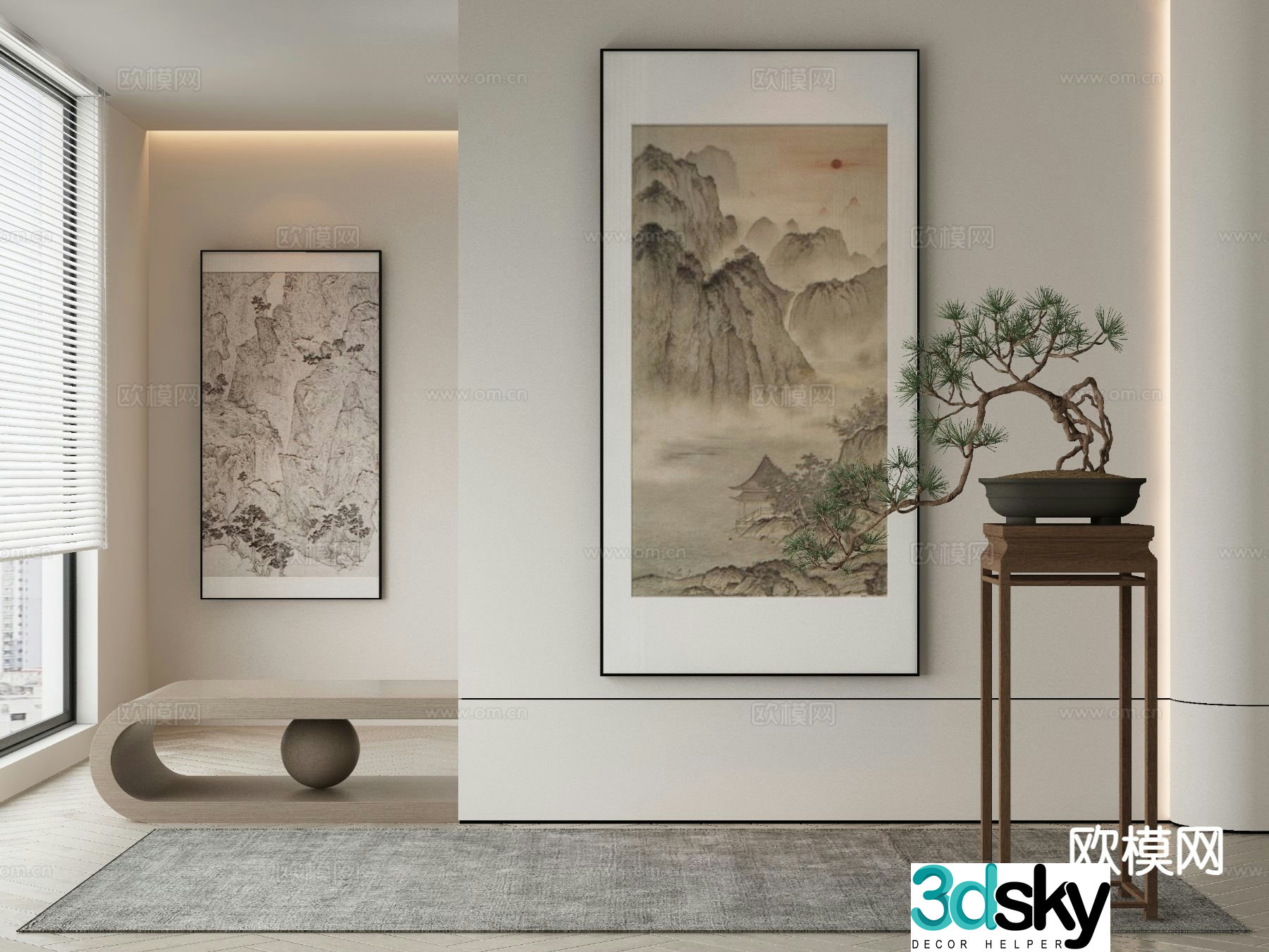 New Chinese style ink painting landscape painting decorative painting 3D model