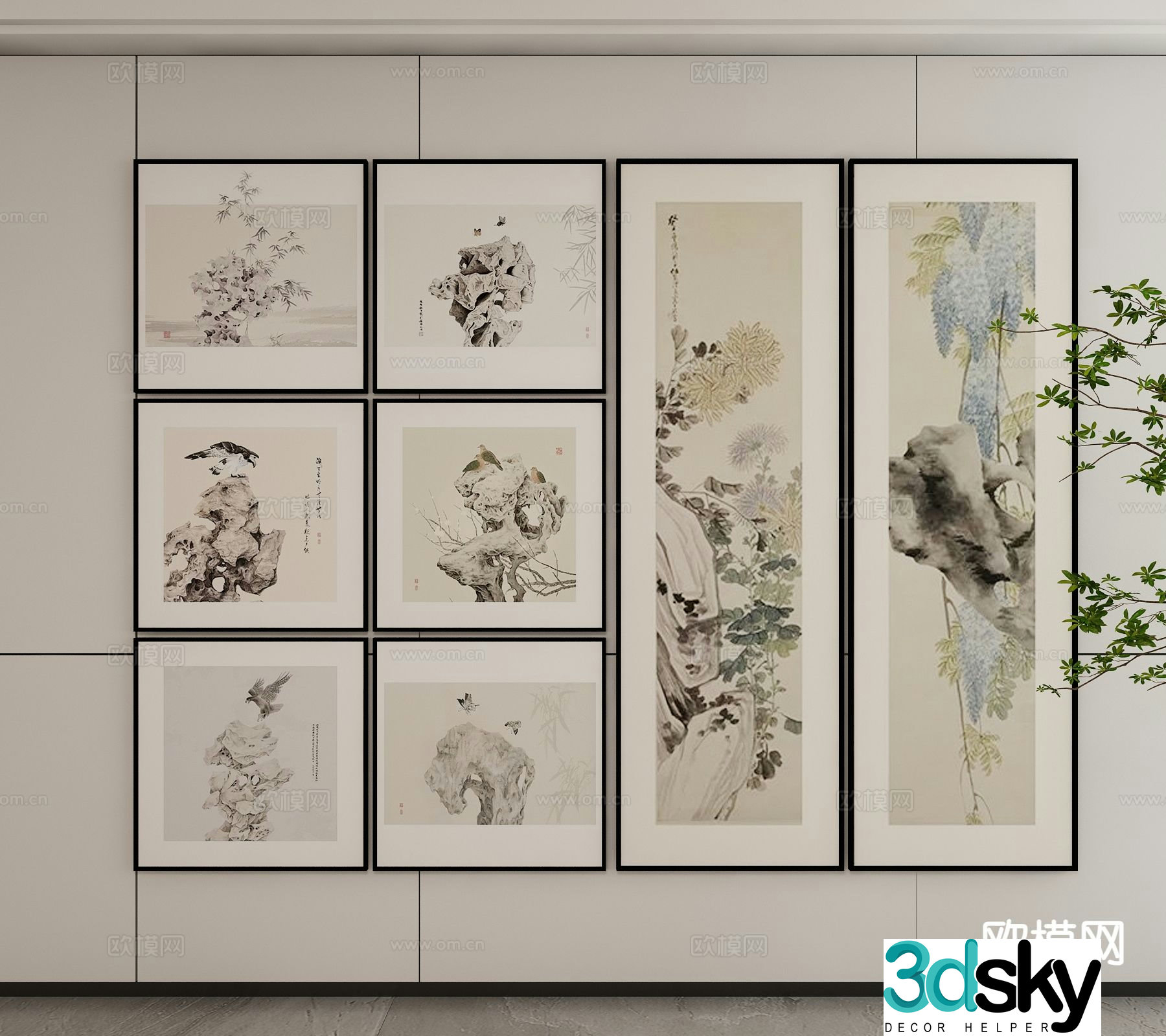 New Chinese style ink painting art painting decorative painting 3d model