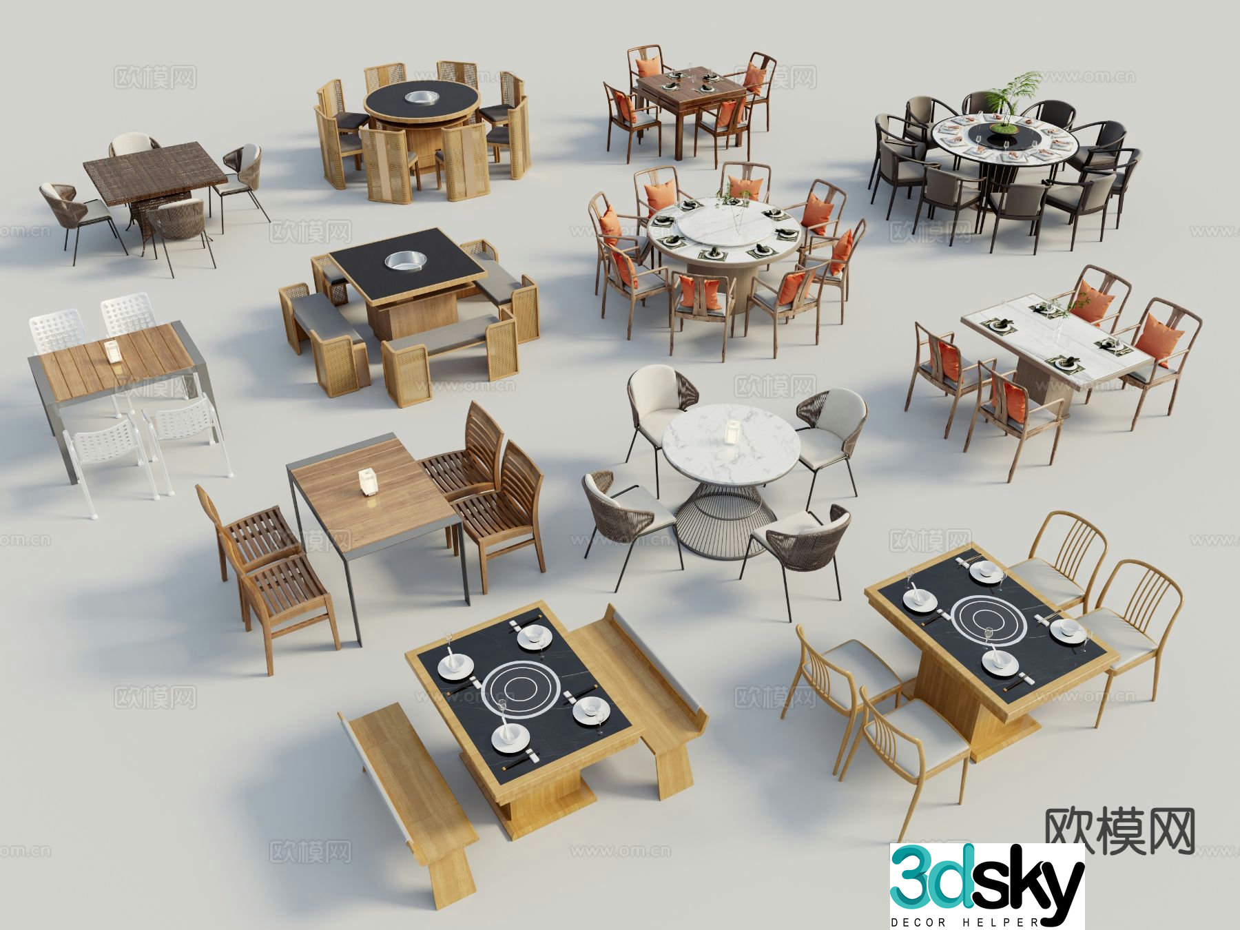 Modern dining table and chairs 3d model