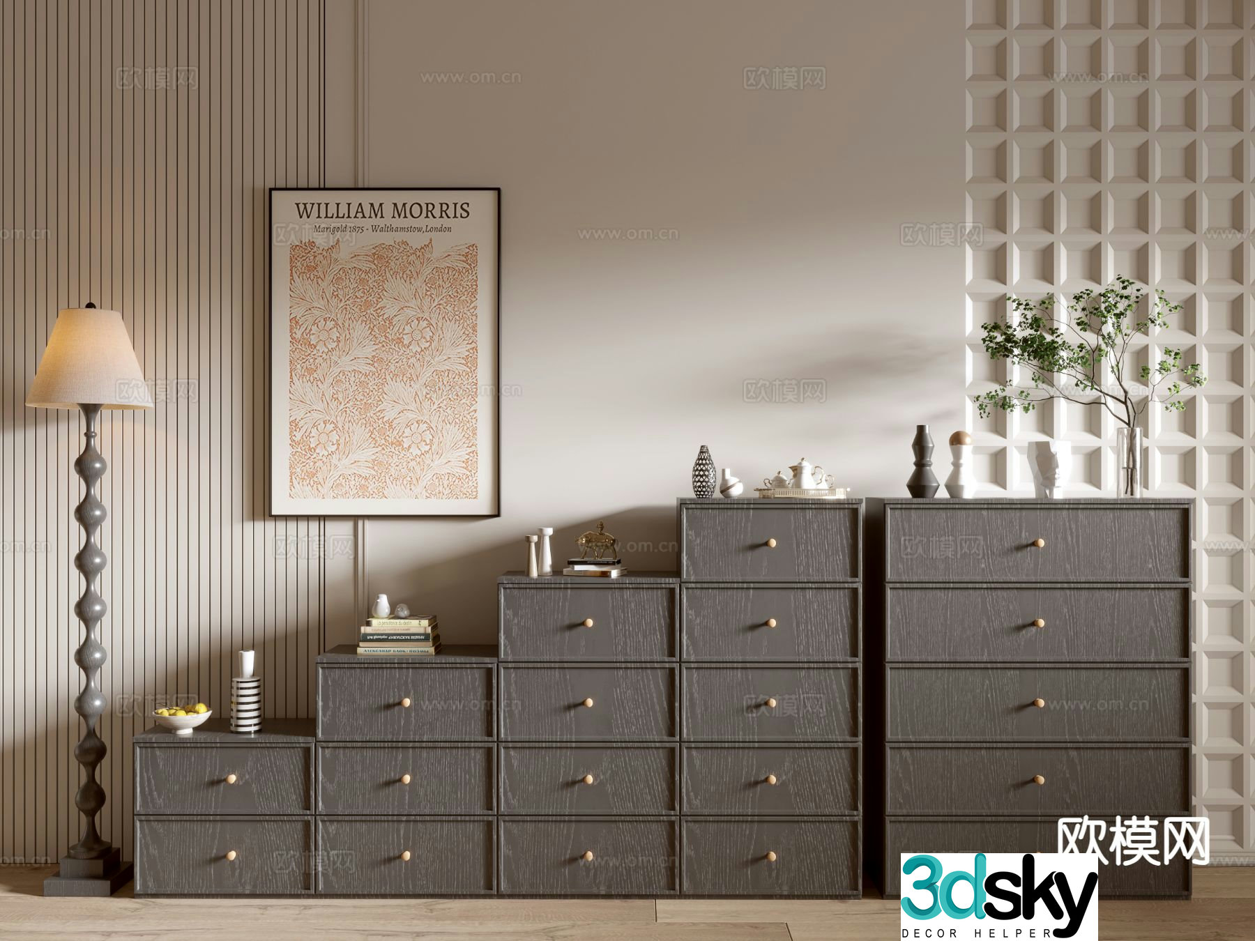 Modern side cabinet chest 3d model