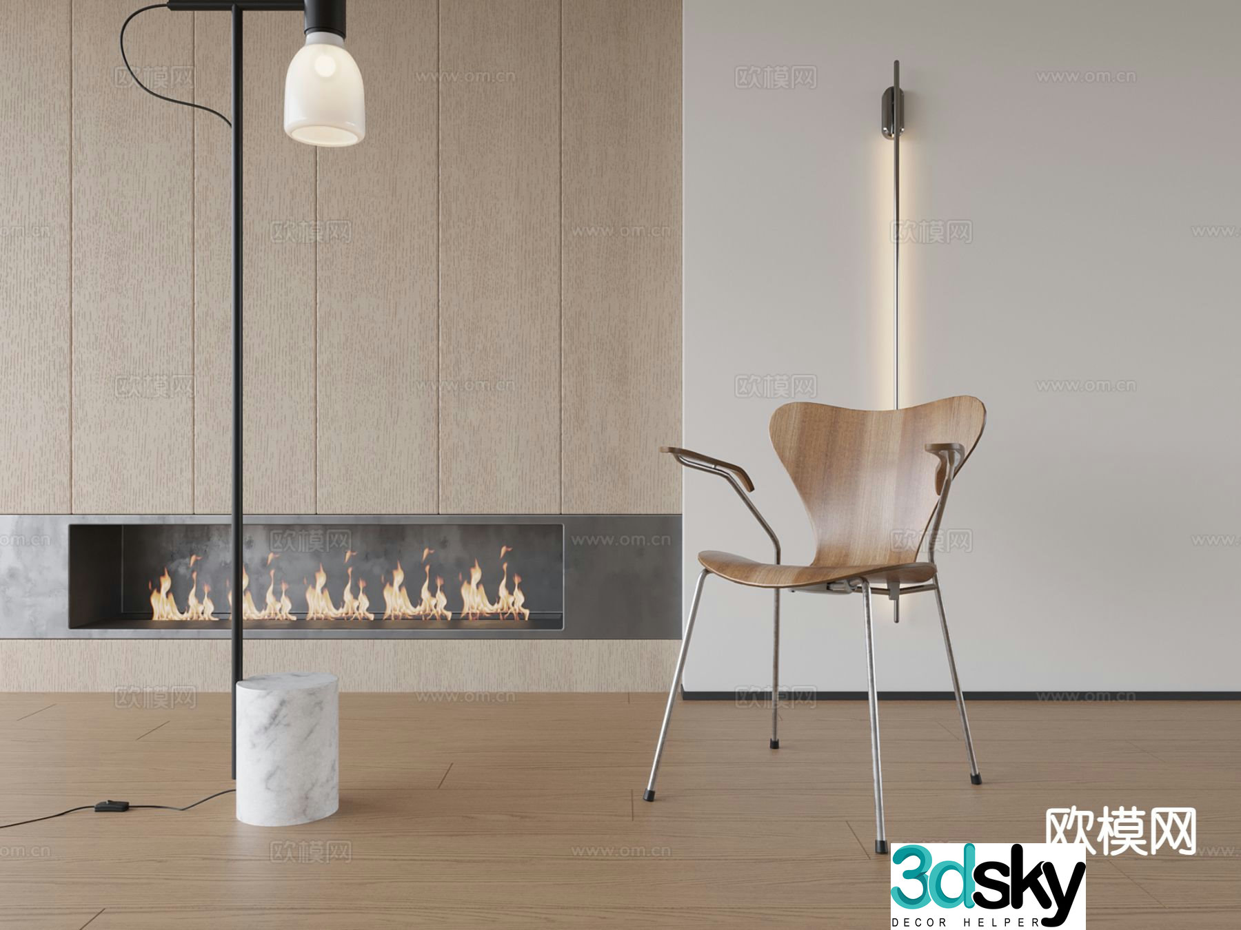 Modern wooden chair chair 3d model