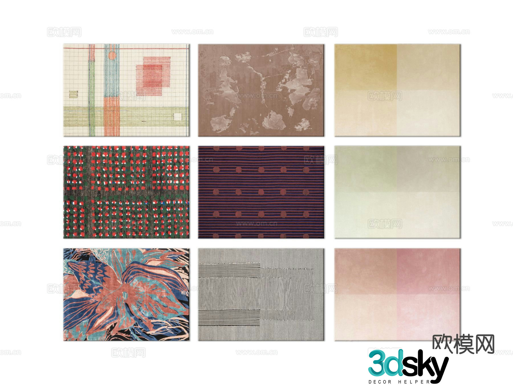 Modern carpet square rug 3d model
