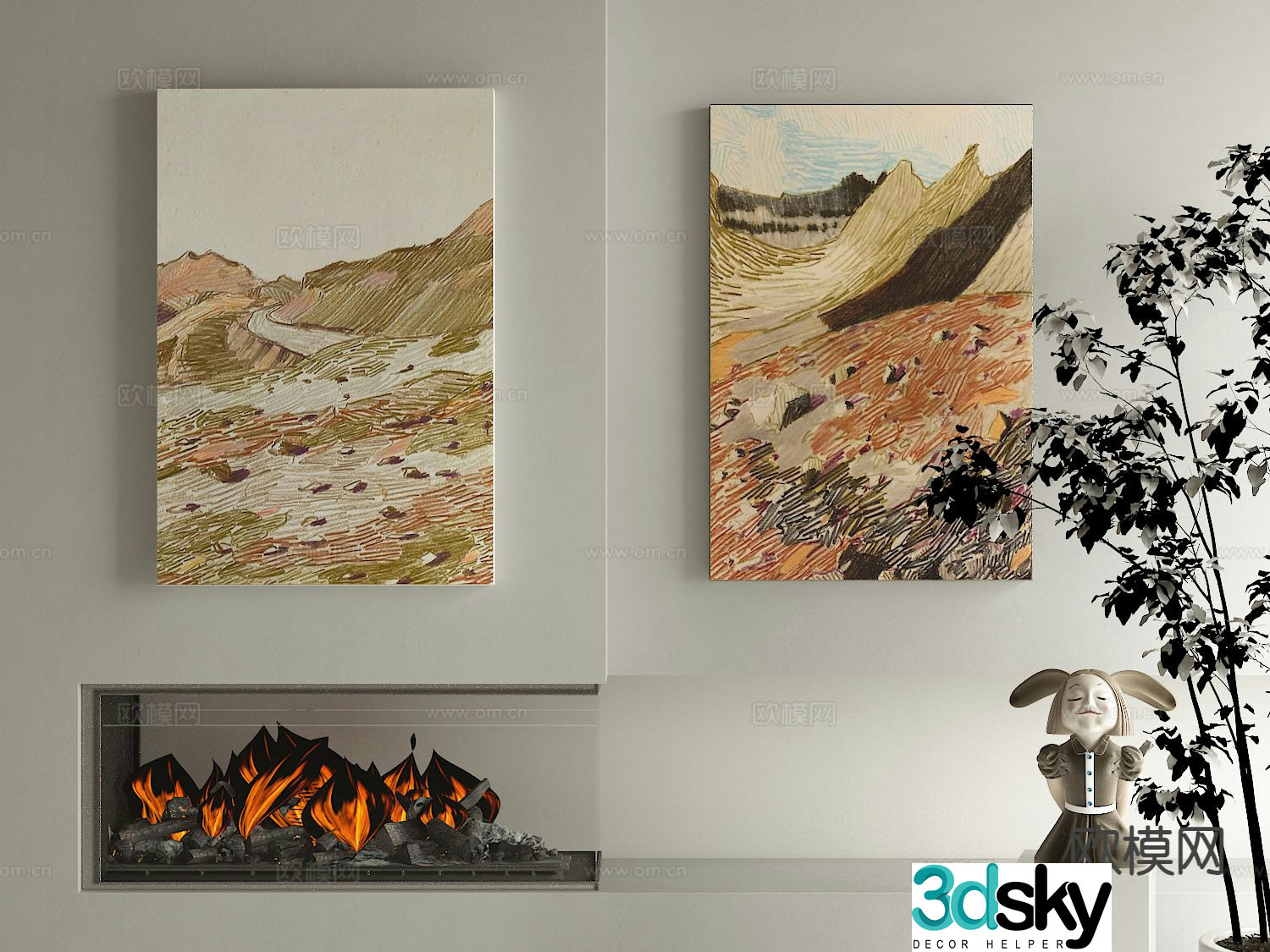 Modern art painting landscape painting decorative painting 3d model