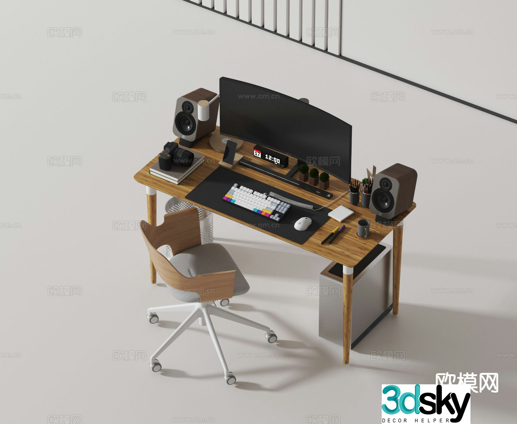 Modern desk desk computer table and chair 3d model