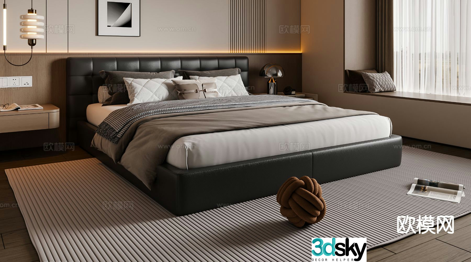 Italian double bed 3d model
