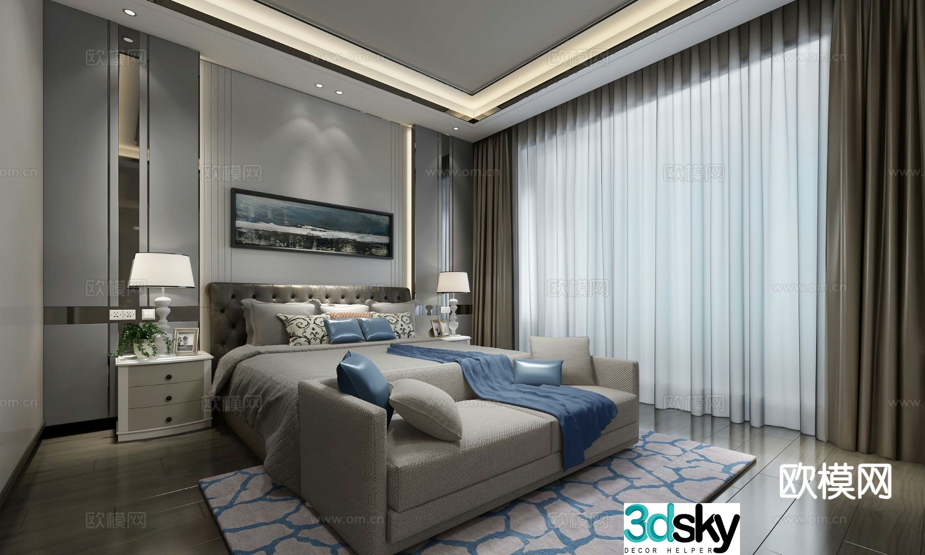 Simple European bedroom master bedroom 3d model