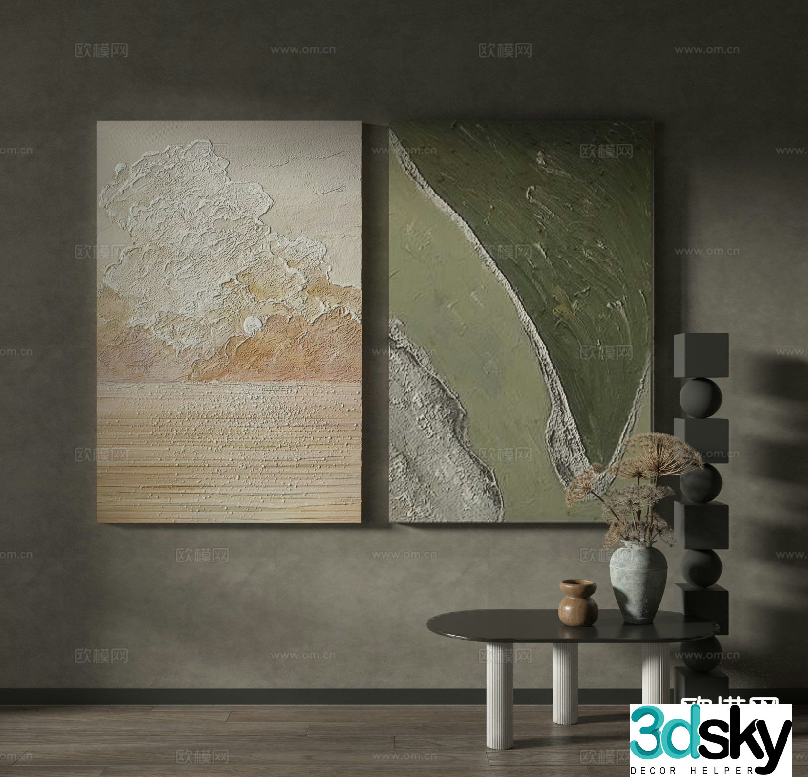 Wabi-sabi painting texture painting decorative painting hanging painting 3D model