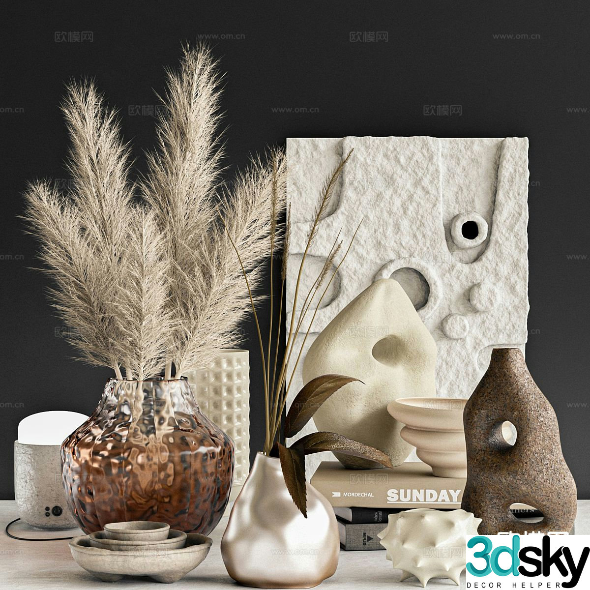 Wabi-sabi decorations table decorations paintings vases 3D model