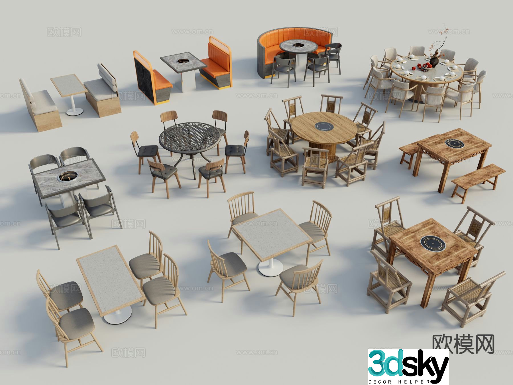 Modern dining table and chairs 3d model
