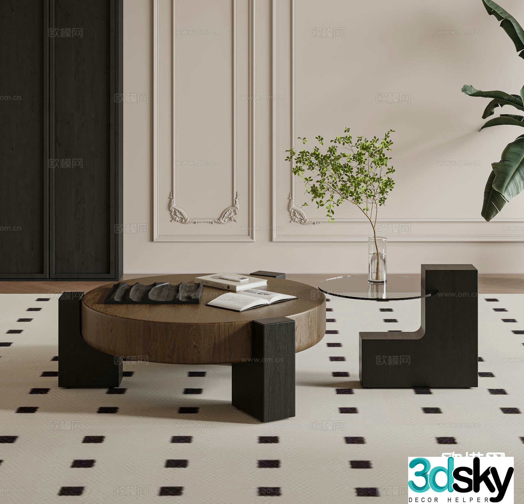 Medieval style coffee table mother-in-law coffee table 3d model