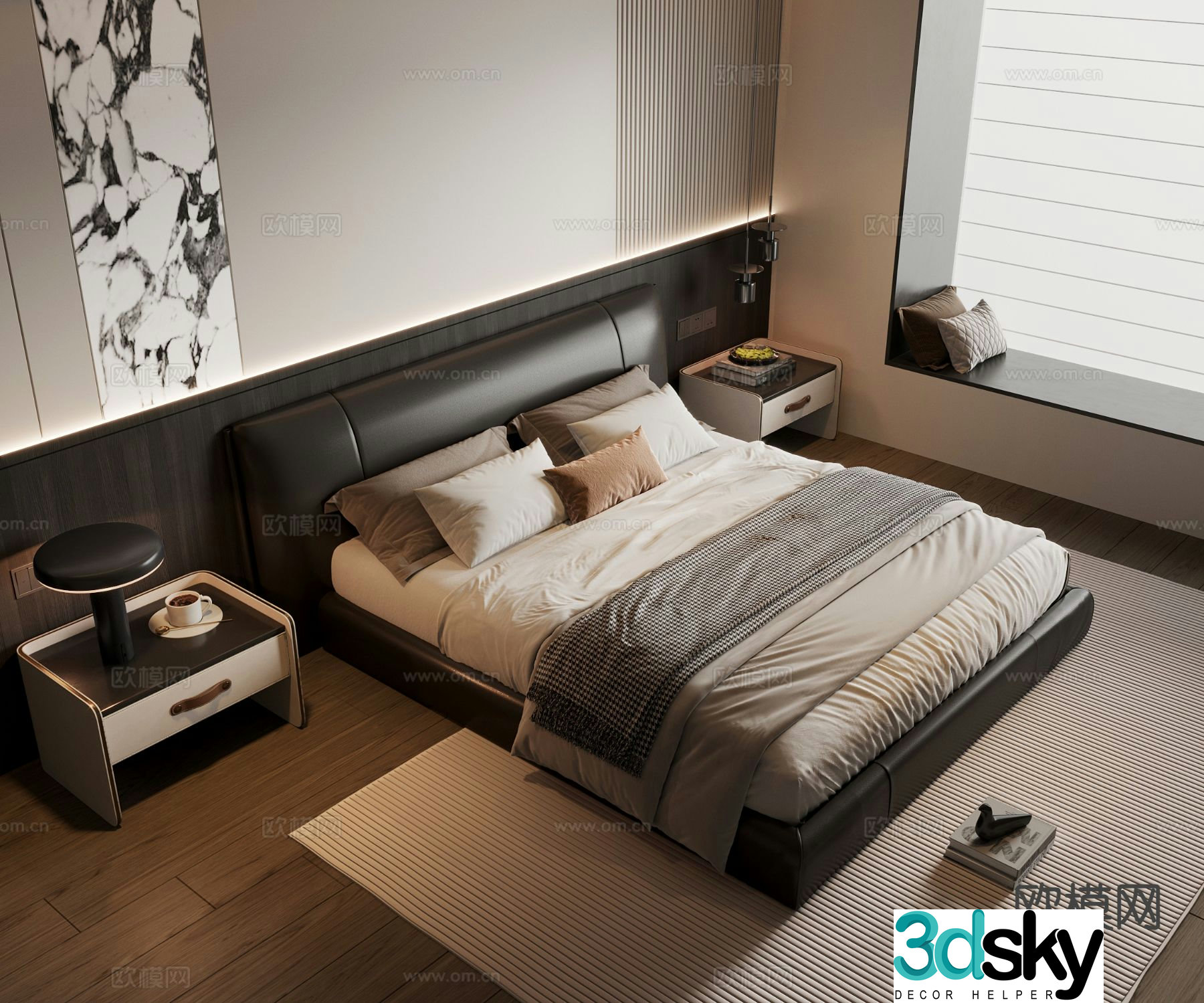 Modern double bed 3d model