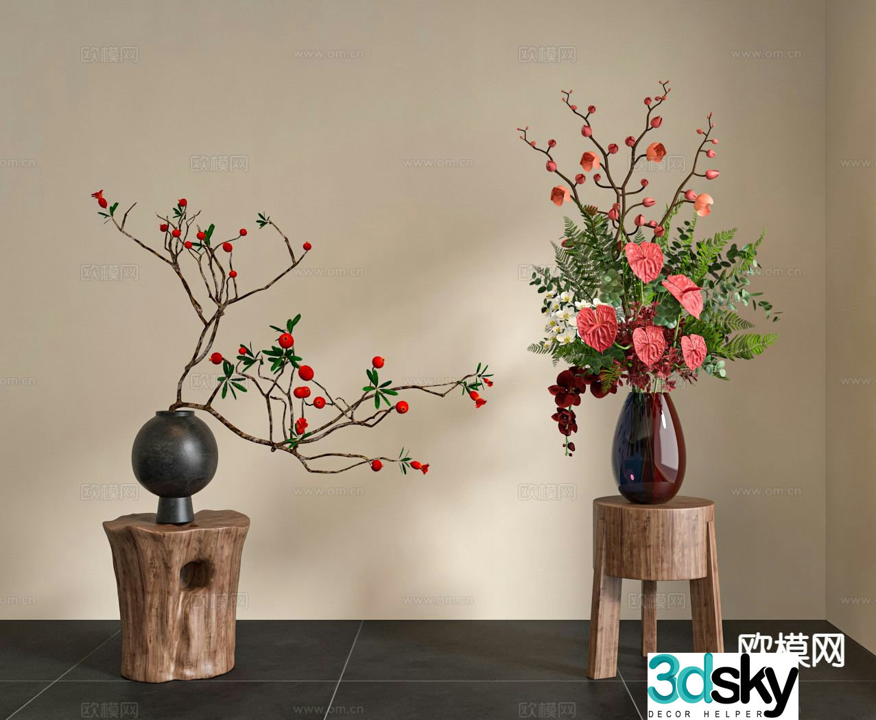 wabi-sabi vase floral arrangement flower arrangement flowers 3d model
