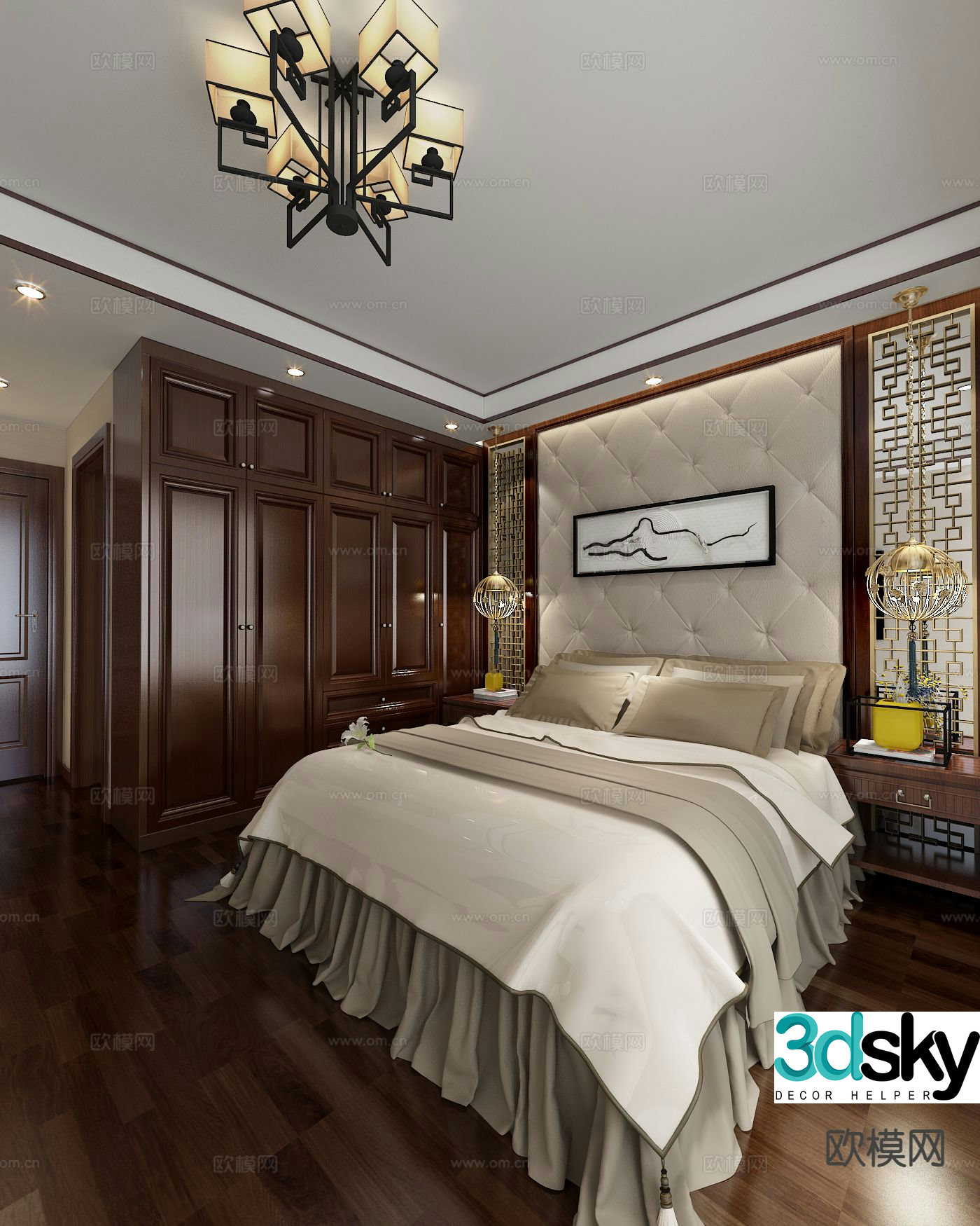 New Chinese style bedroom master room 3d model
