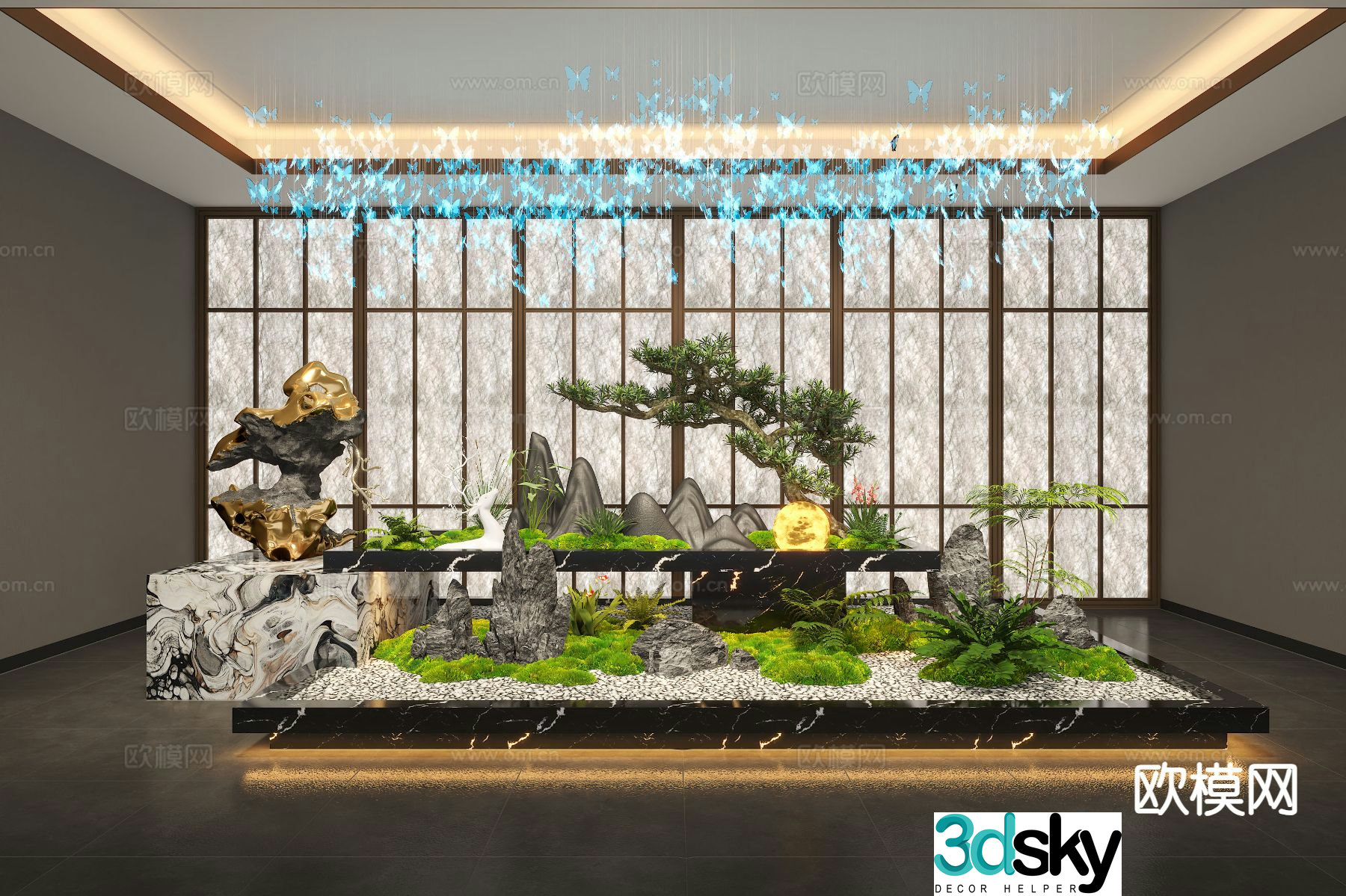 New Chinese style interior landscape 3D model