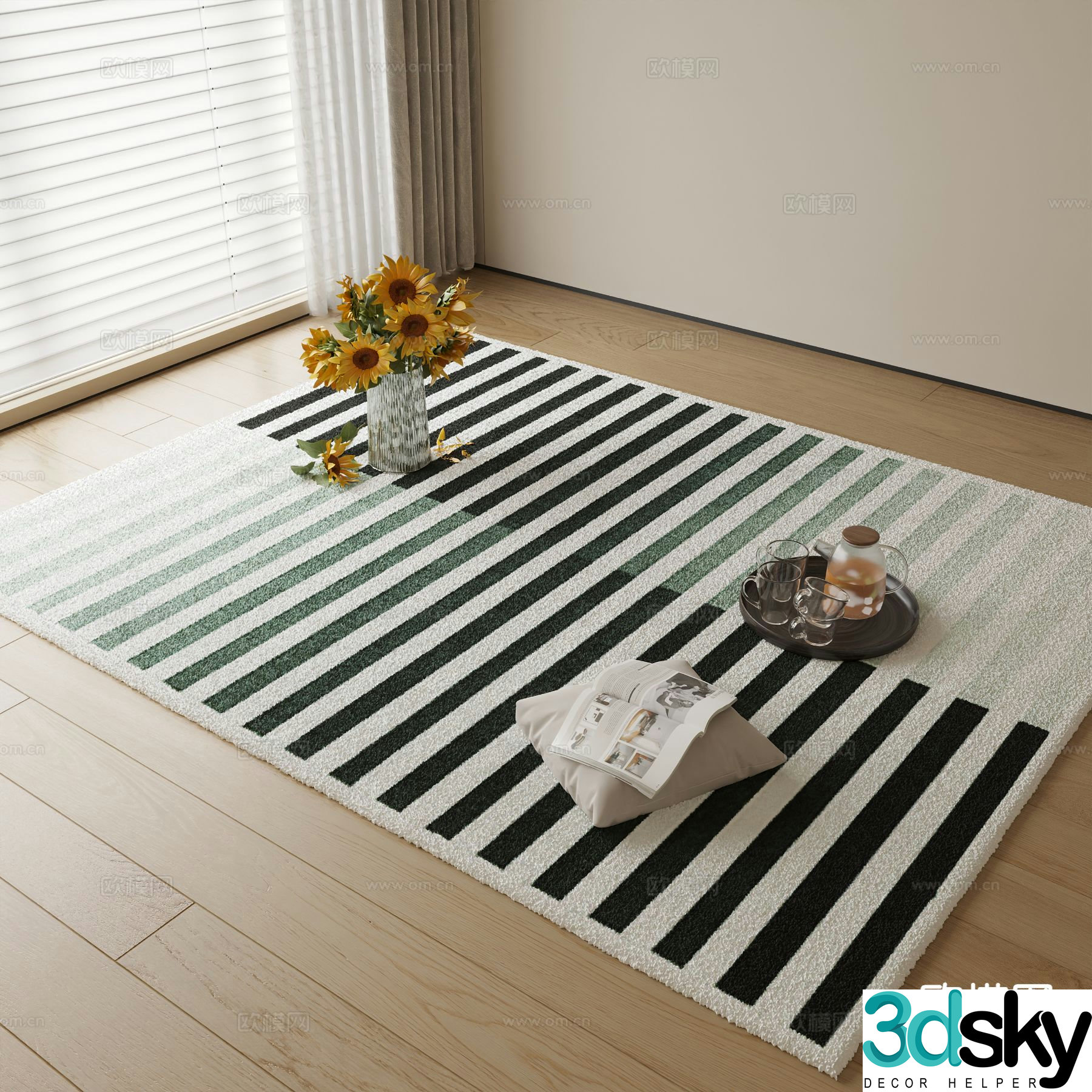 Decorative carpet striped carpet square carpet 3d model