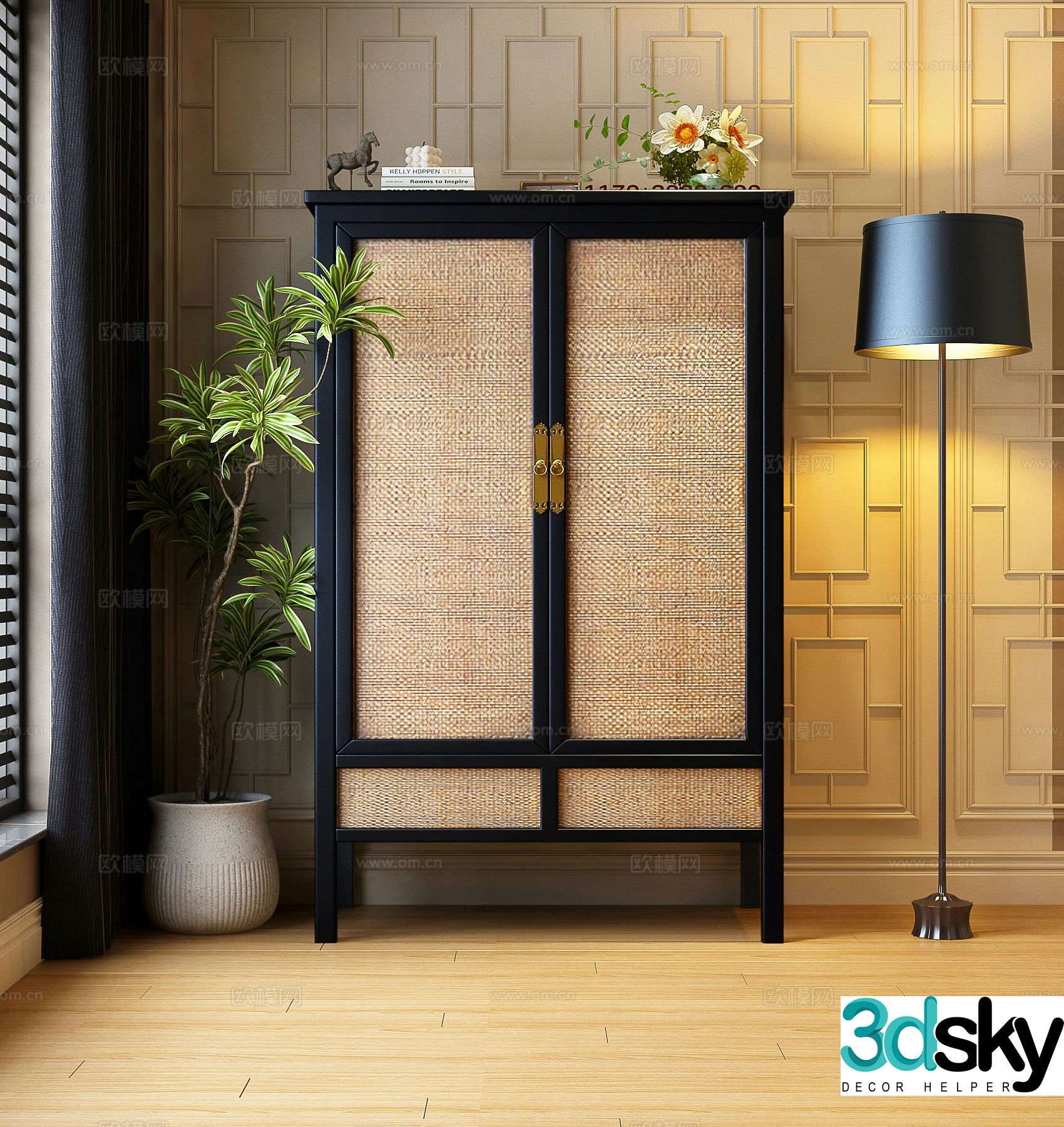 New Chinese style wardrobe wardrobe 3d model