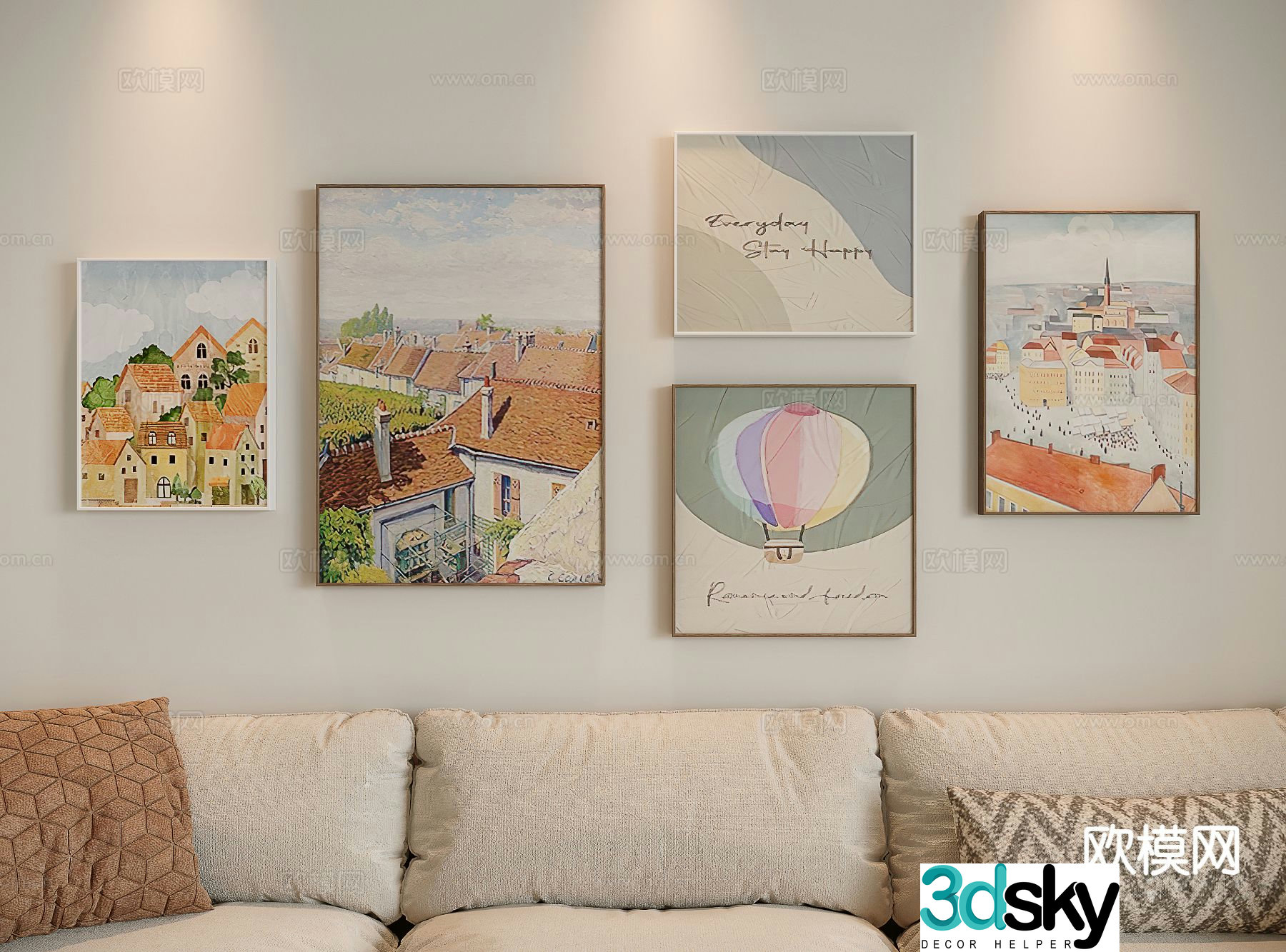 Cream style oil painting landscape painting combined painting 3d model
