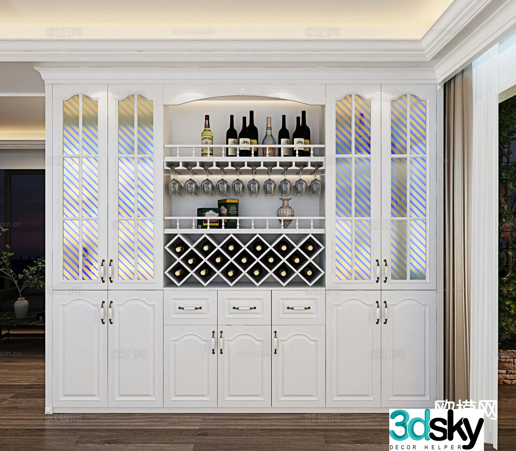 Jane European wine cabinet sideboard 3D model