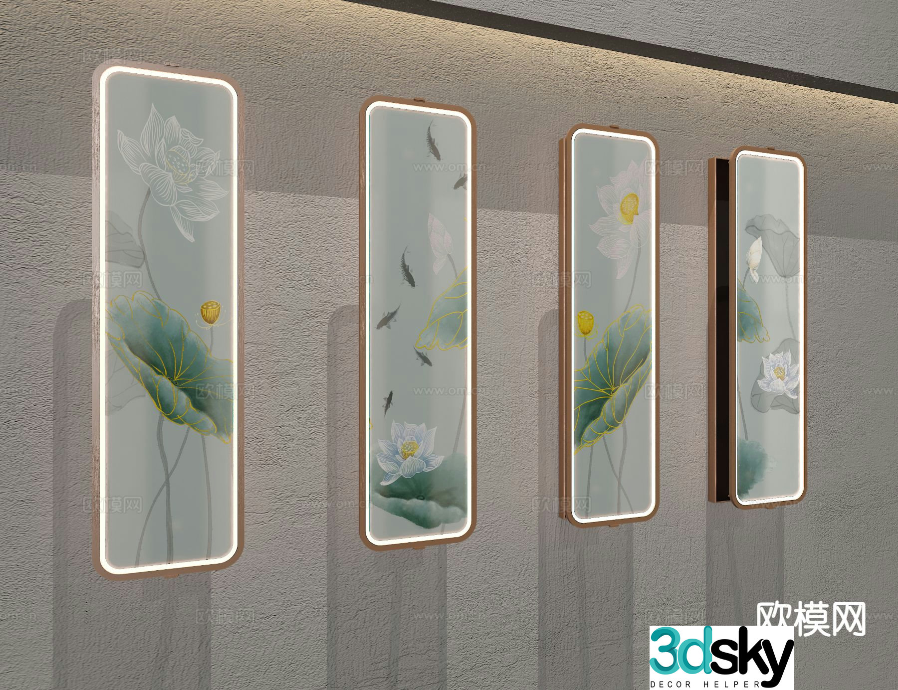 New Chinese style wall lamp lotus wall lamp 3d model