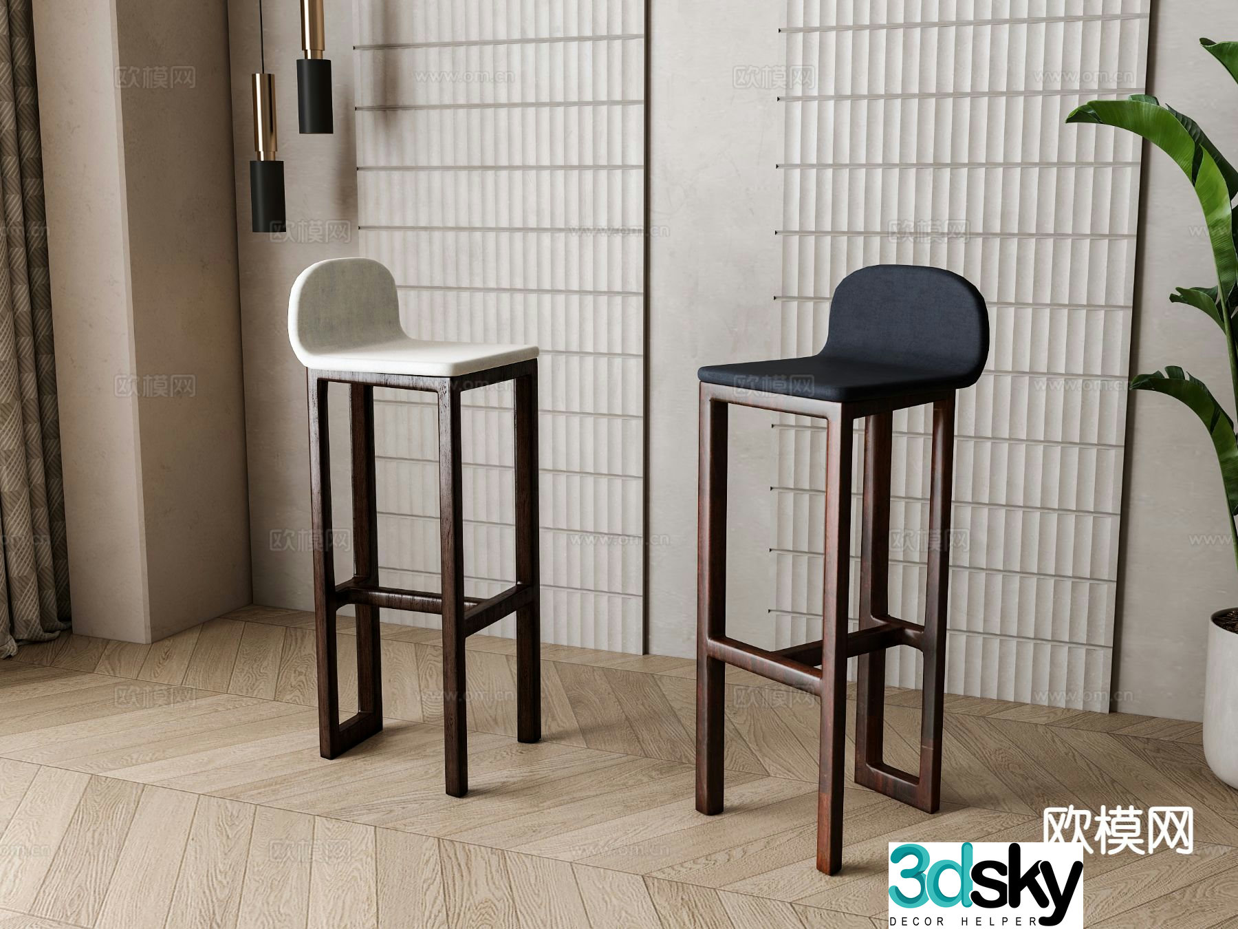 American bar stool bar stool high stool 3d model
